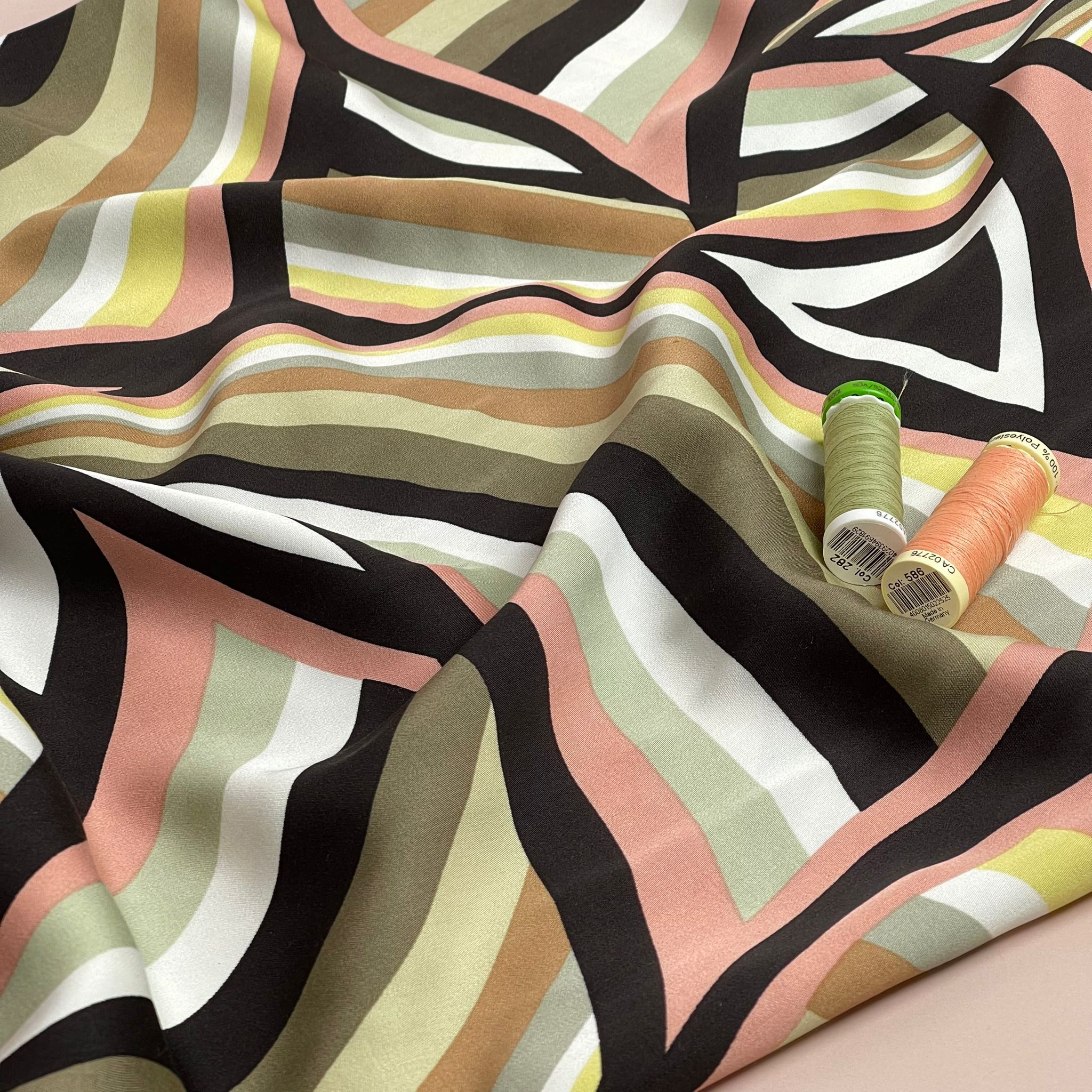 Abstract Rainbows Soft Green Viscose Sateen Fabric