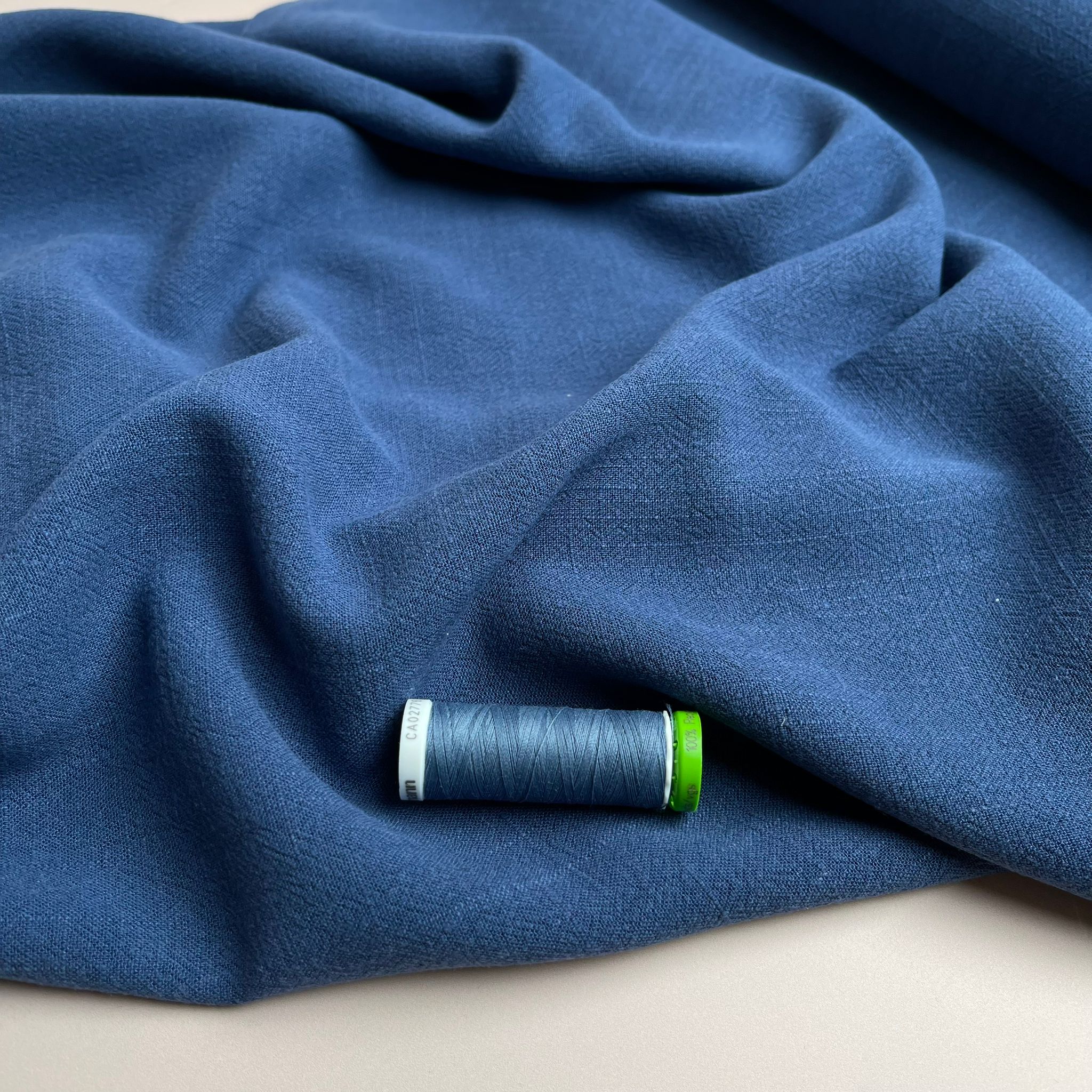 REMNANT 0.82 Metre -  Flow Denim Blue Viscose Linen Blend Dress Fabric