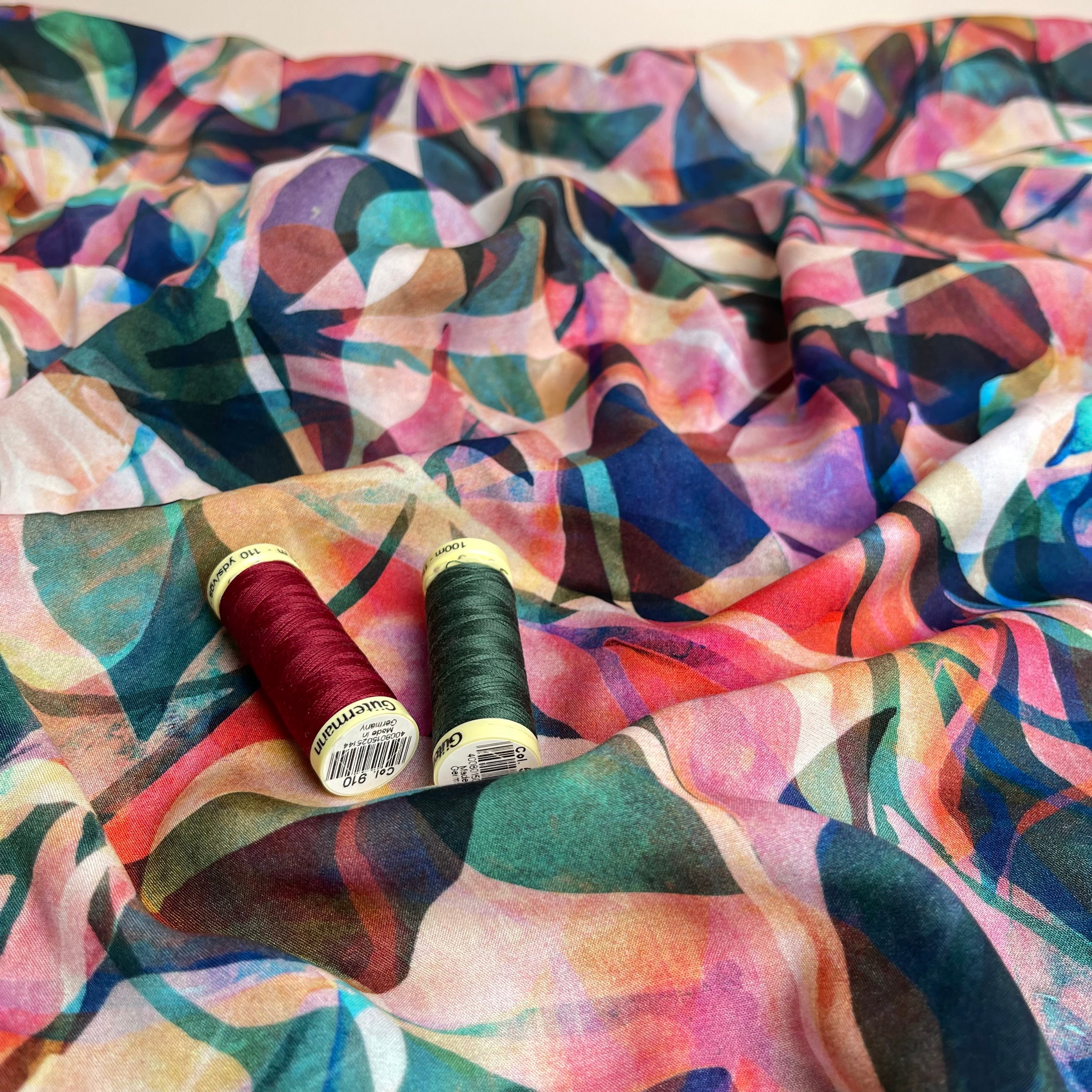 Summer Party - Painted Foliage Forest Viscose Fabric