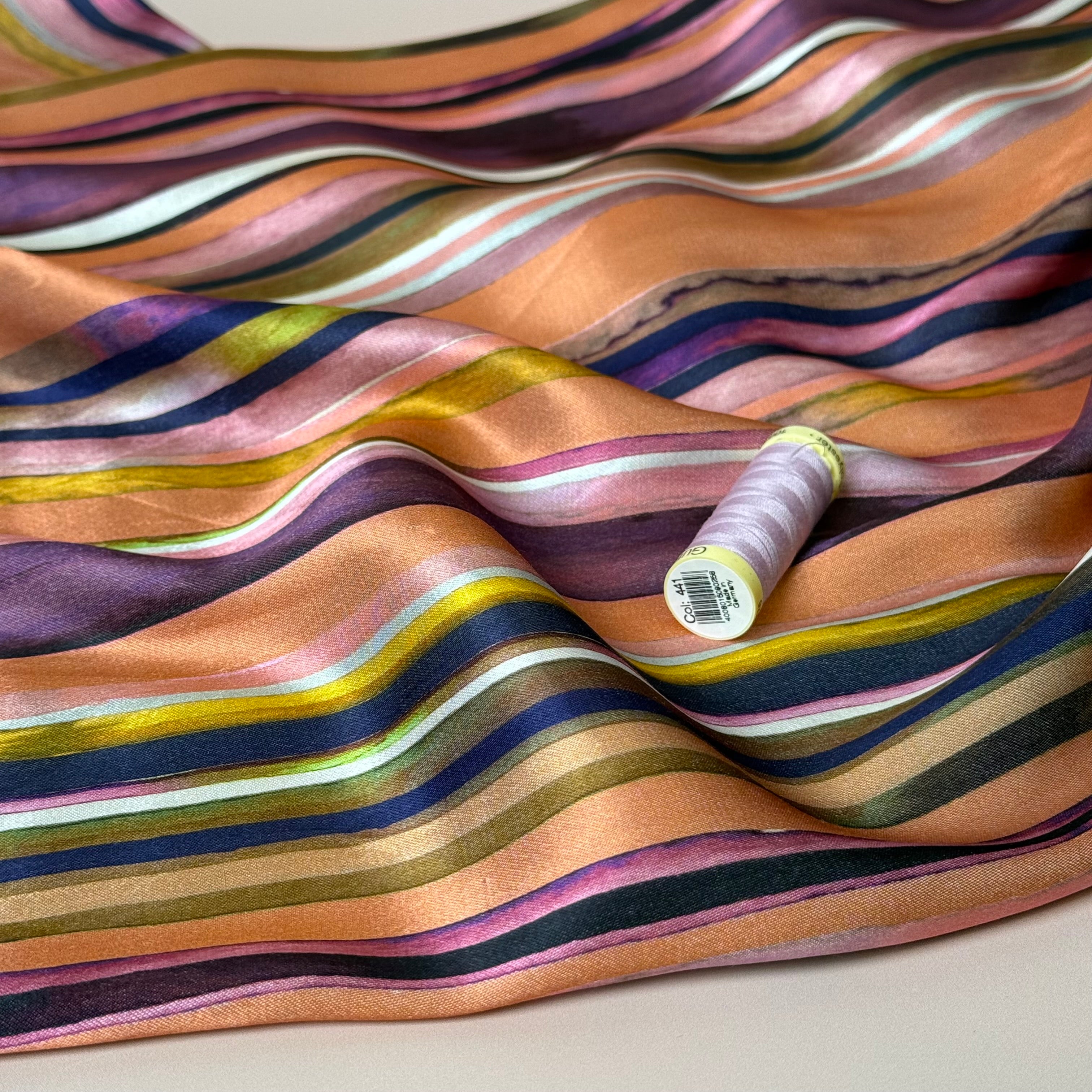Amaranth Stripes Spun Viscose Sateen Fabric