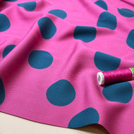 REMNANT 0.2 Metre (plus free section with fault) Light & Lush - Large Polka Dots in Blue on Pink Viscose Twill Fabric