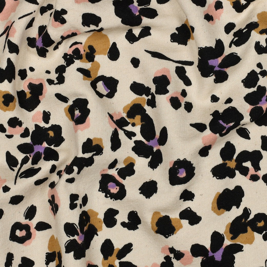 Leopard Flowers Natural Cotton Sweat-shirting Fabric