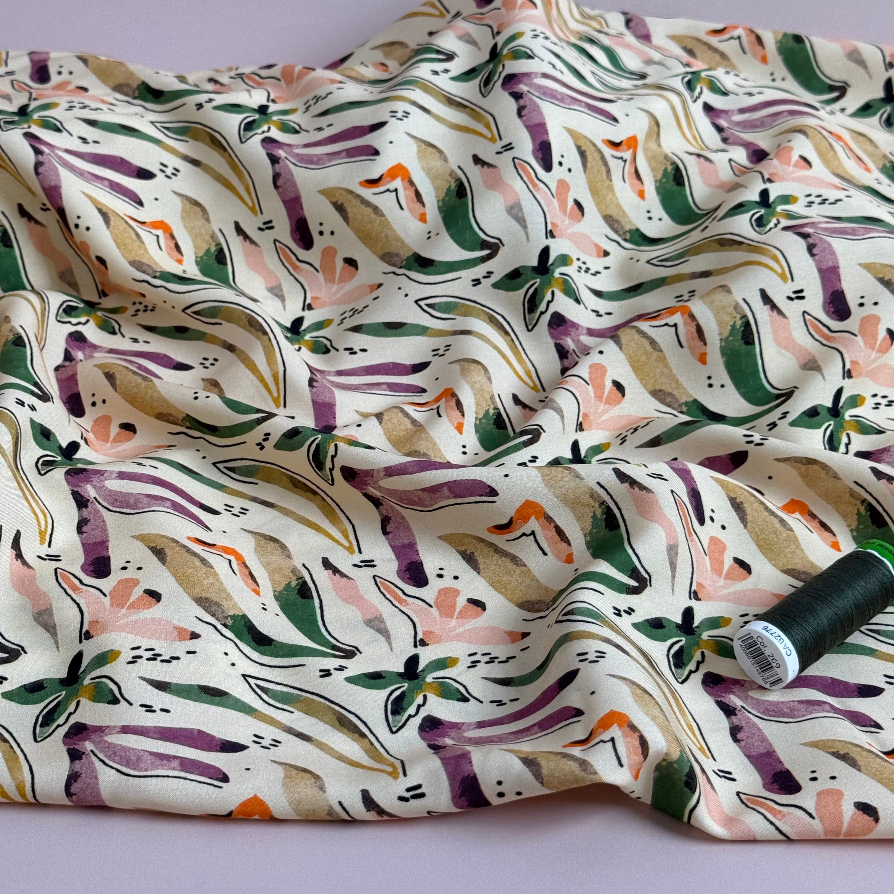 Scattered Foliage Viscose Poplin Fabric