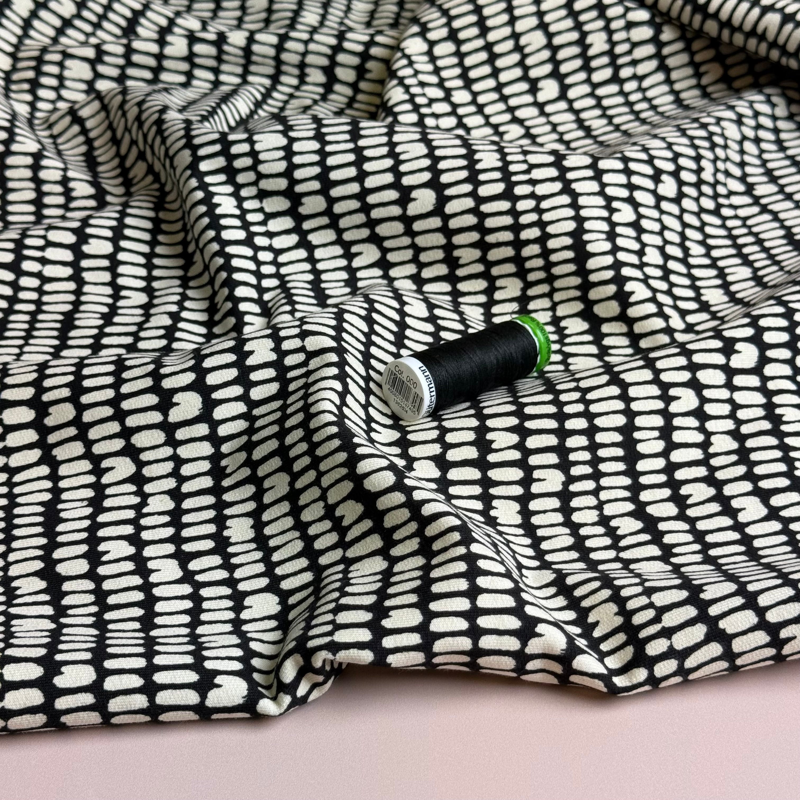 Broken Lines on Black Cotton French Terry