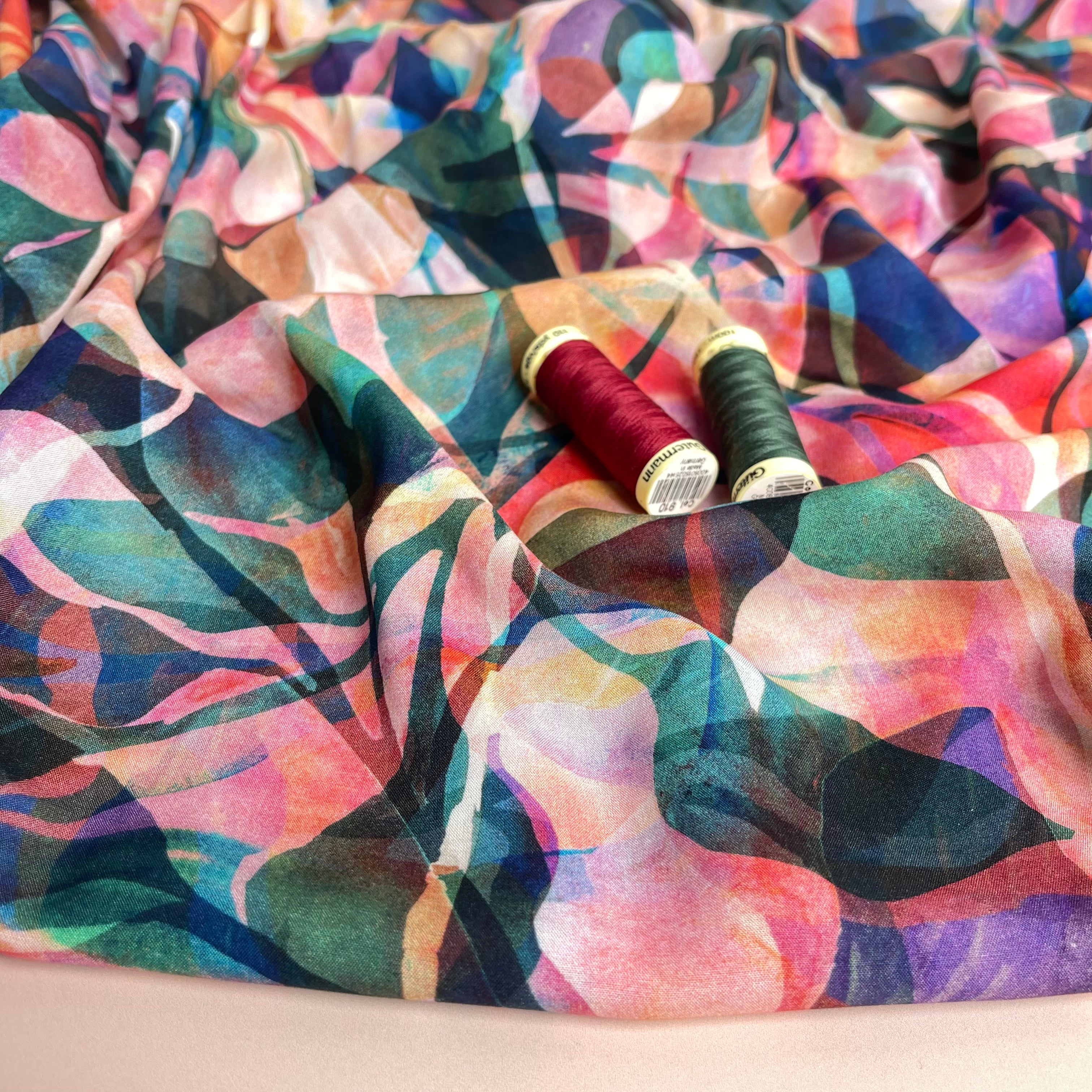 Summer Party - Painted Foliage Forest Viscose Fabric