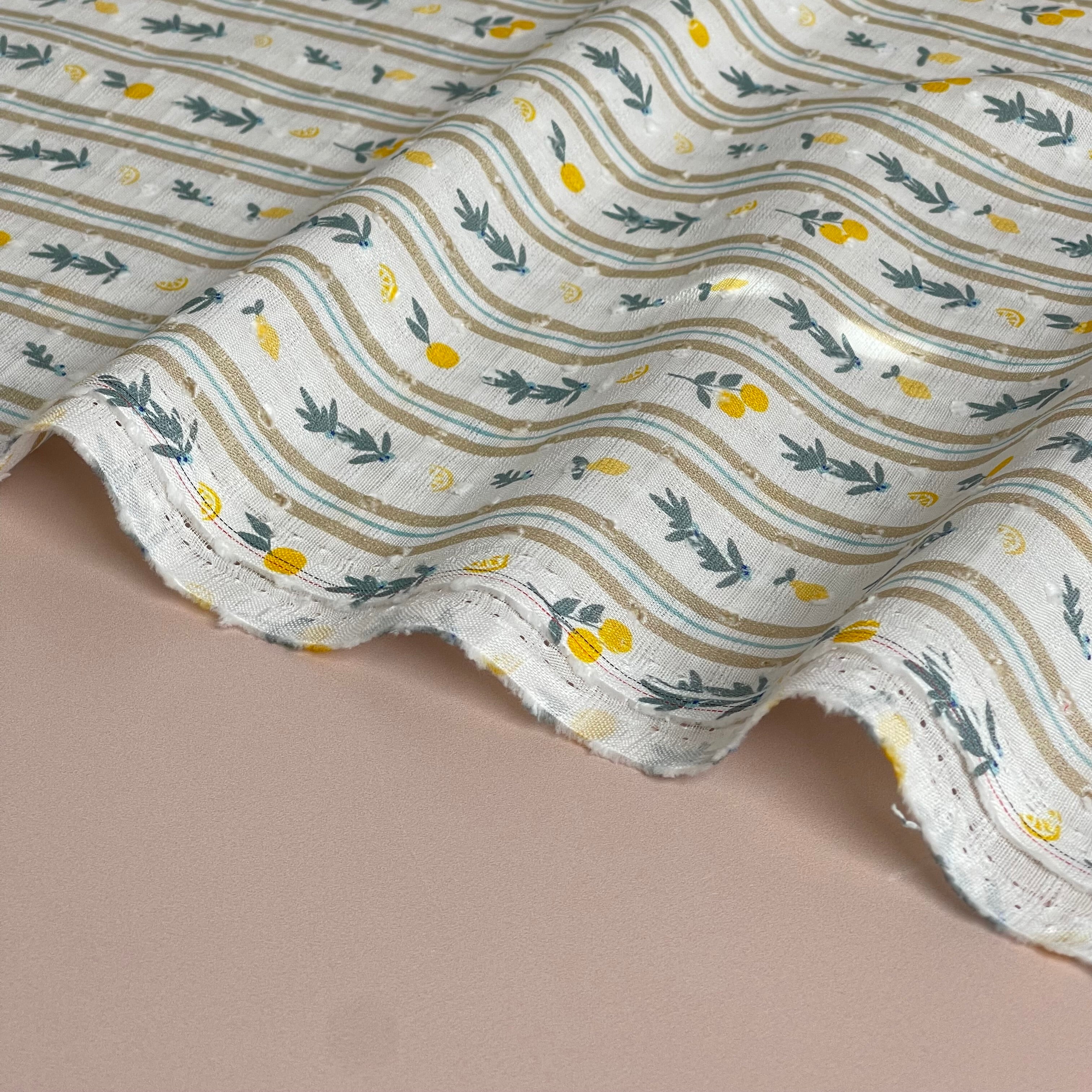 Citrus Stripes Cotton Dobby Check Fabric