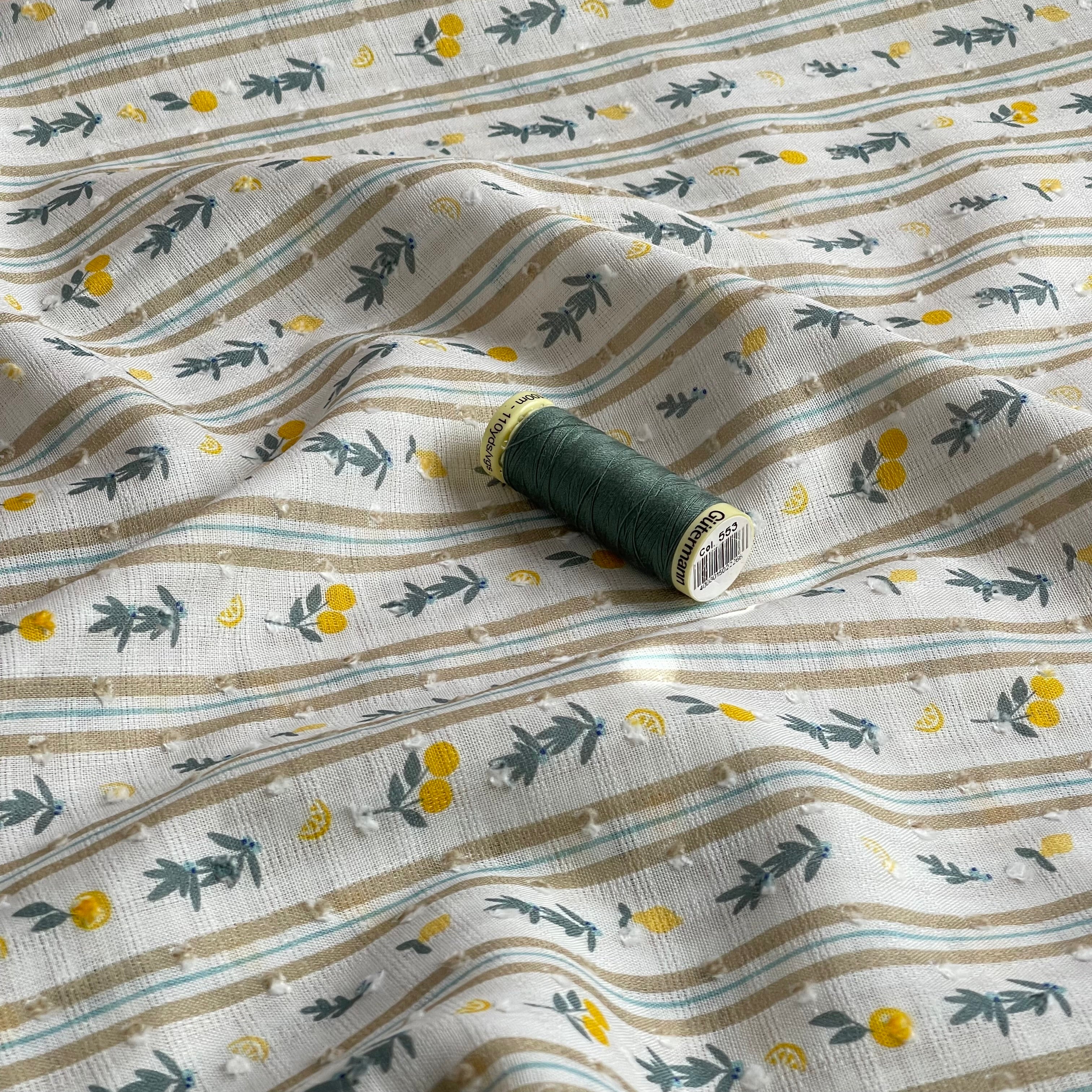 Citrus Stripes Cotton Dobby Check Fabric