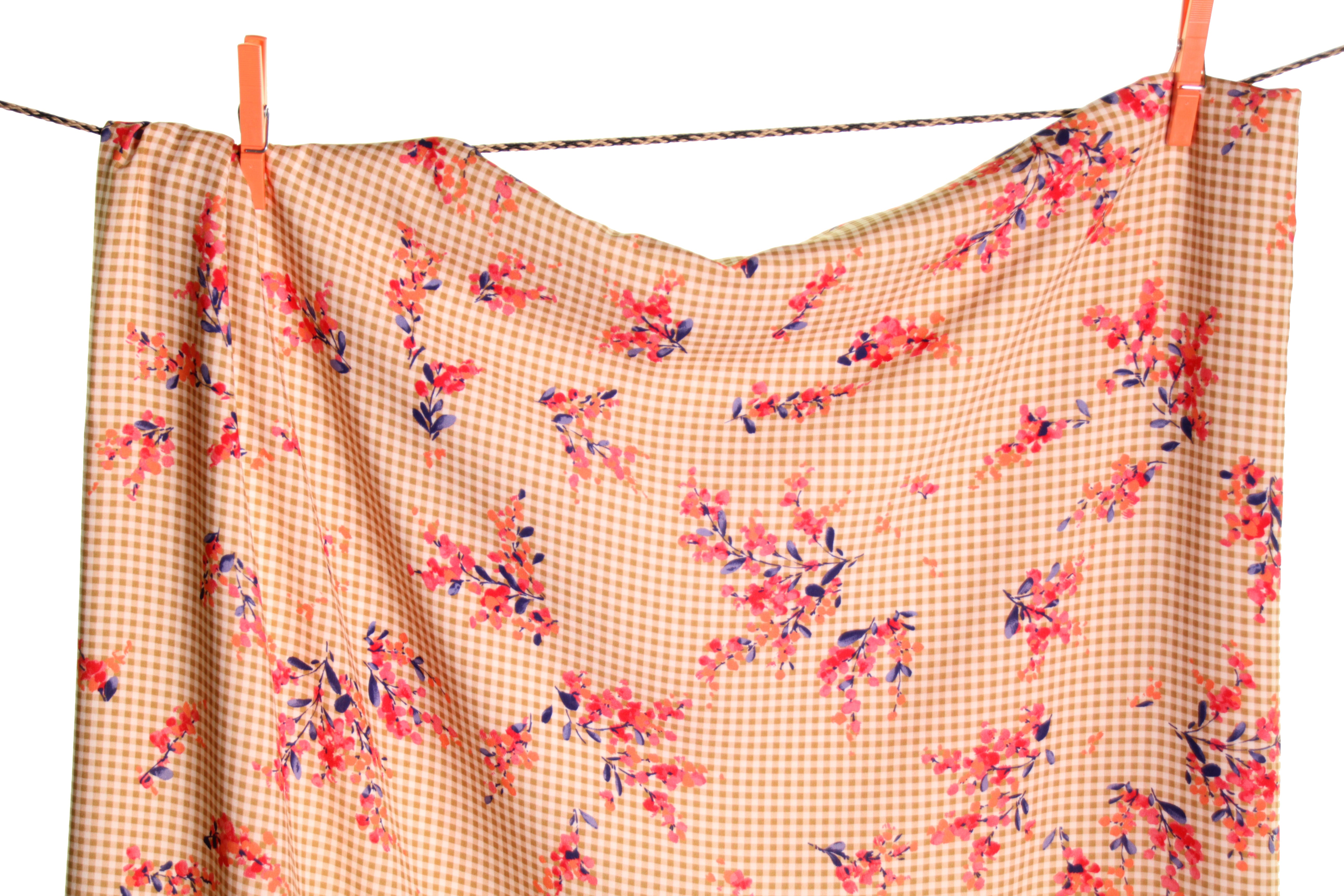 Atelier Jupe - Small Ochre Checks with Flowers Viscose Fabric