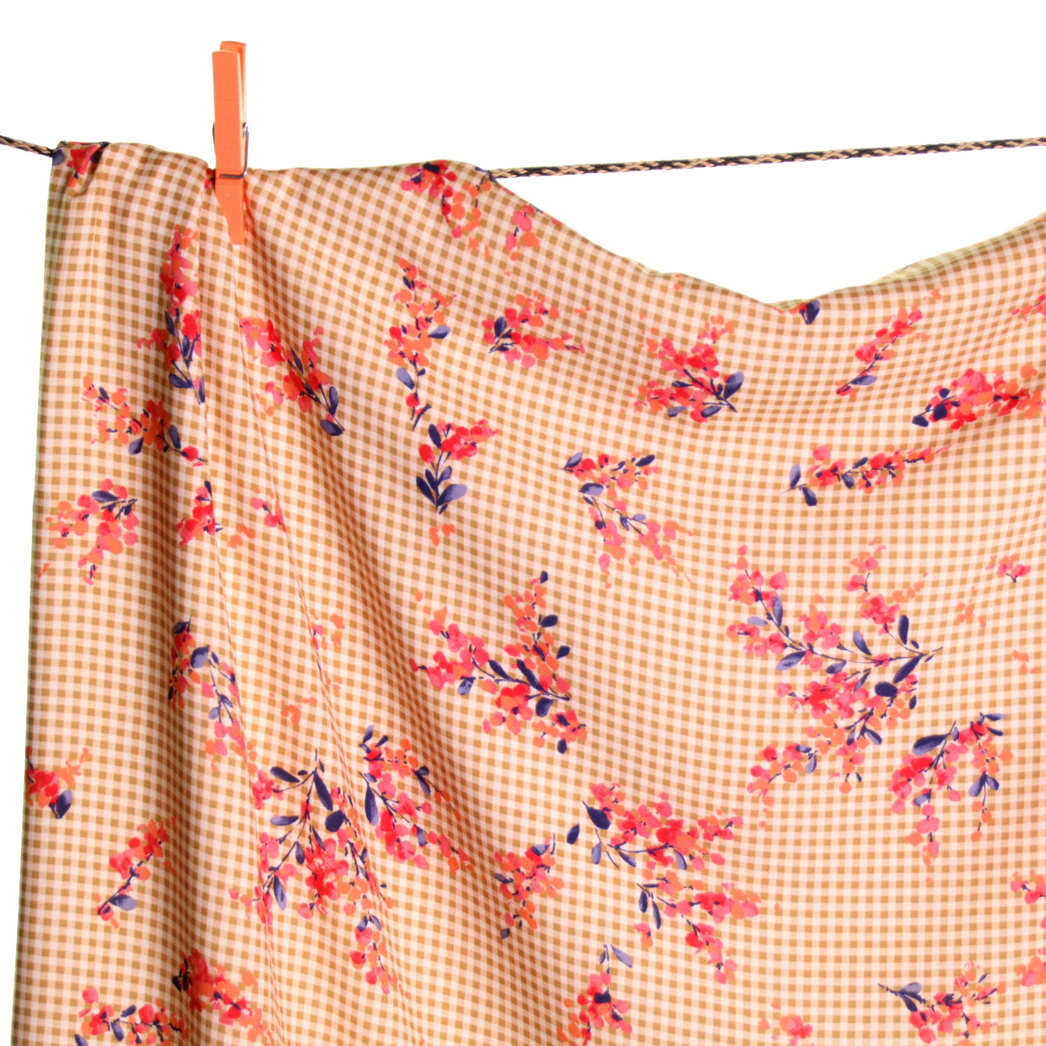 Atelier Jupe - Small Ochre Checks with Flowers Viscose Fabric