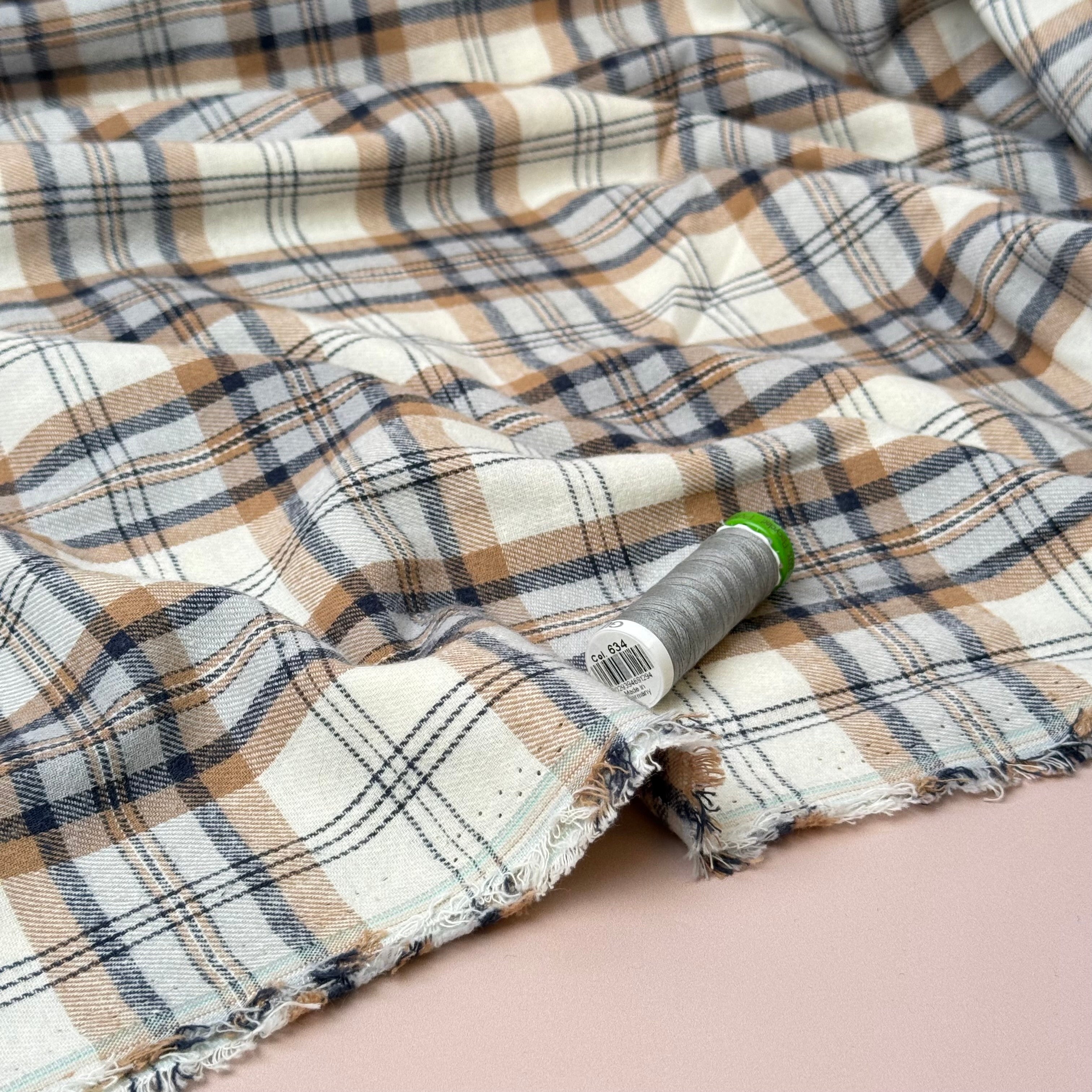 REMNANT 1.3 Metres - Plaid Oatmeal Brushed Cotton Flannel