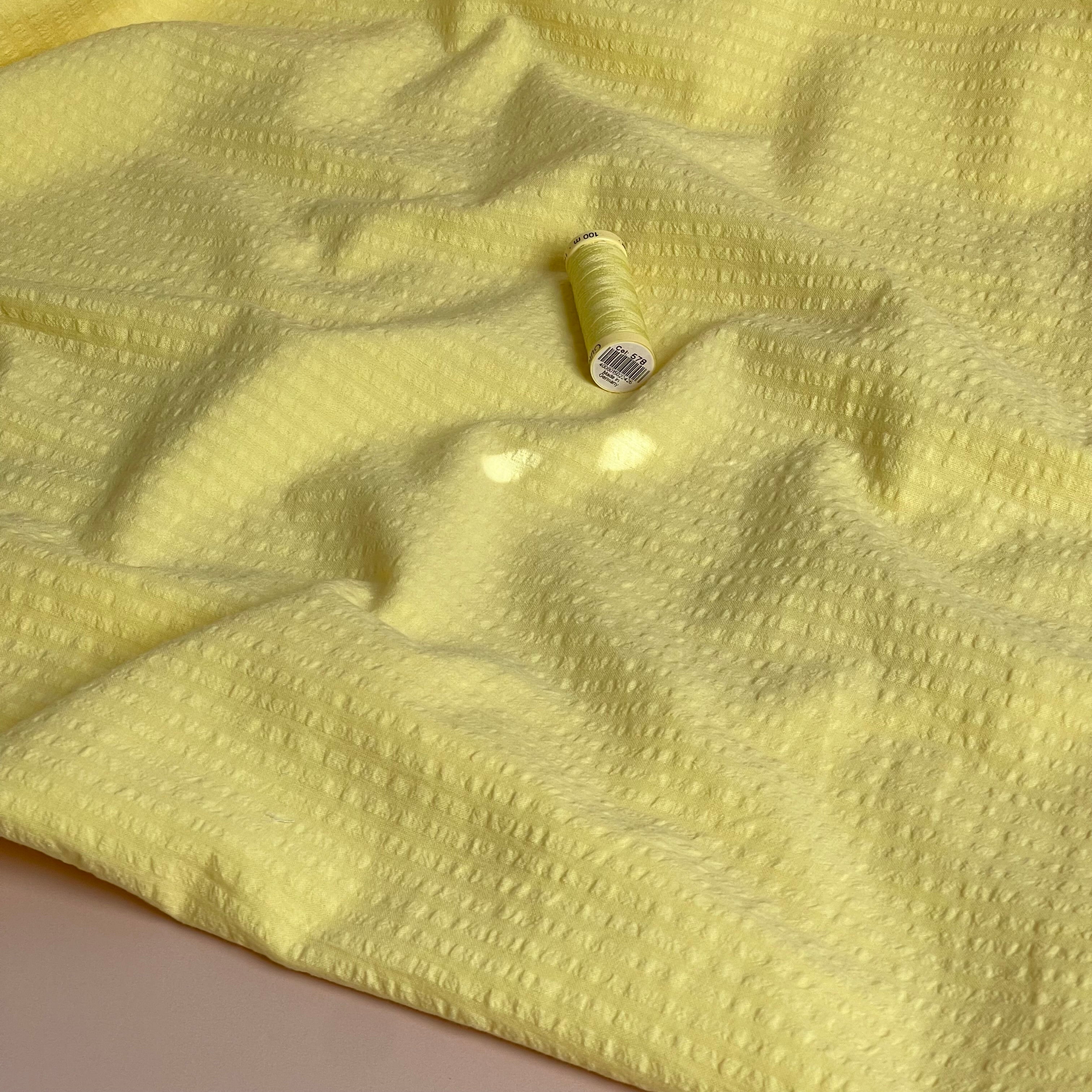 Yellow Bubble Stripe Cotton Seersucker Fabric