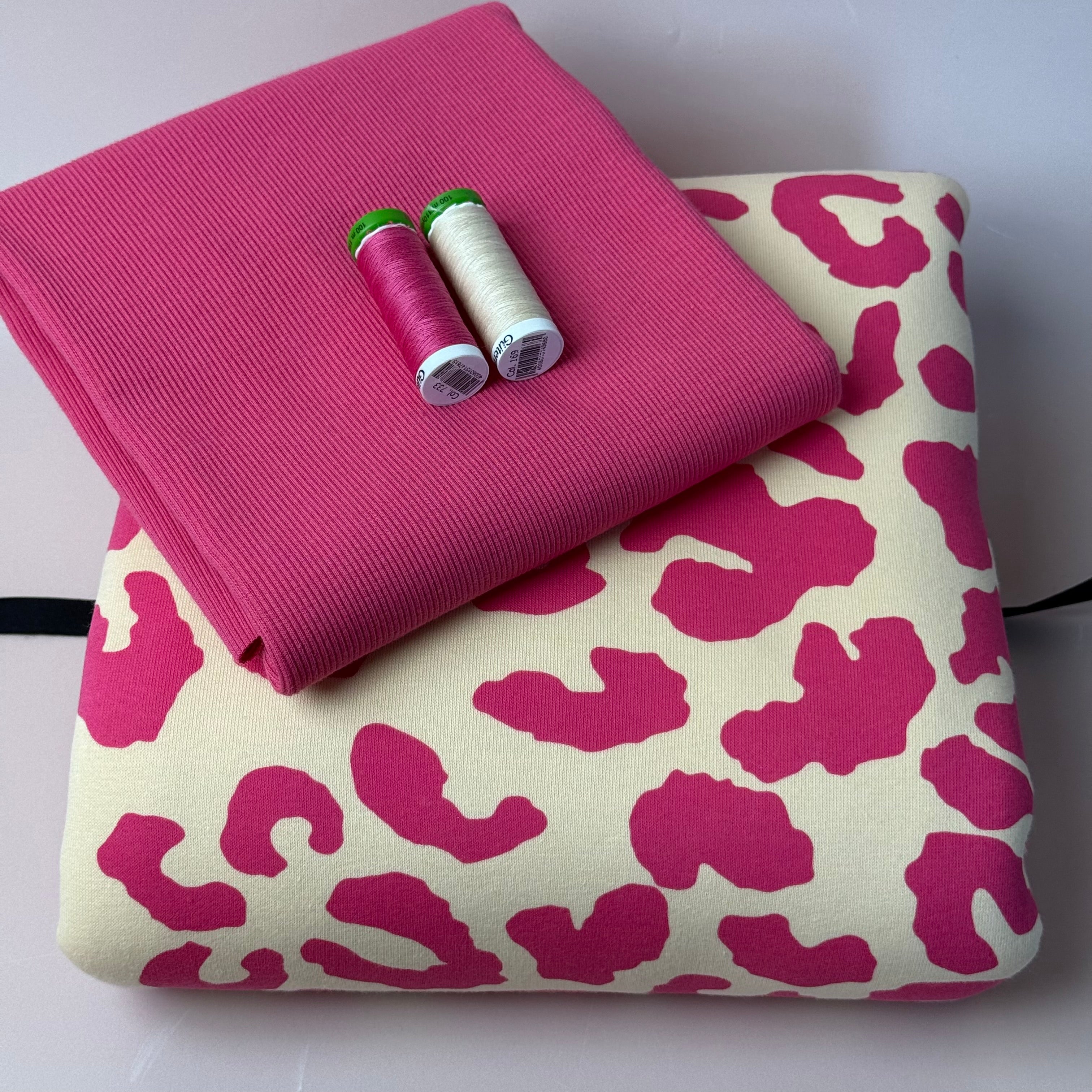 Colour Bundles - Carmine Rose Leopard Sweatshirting and Ribbing