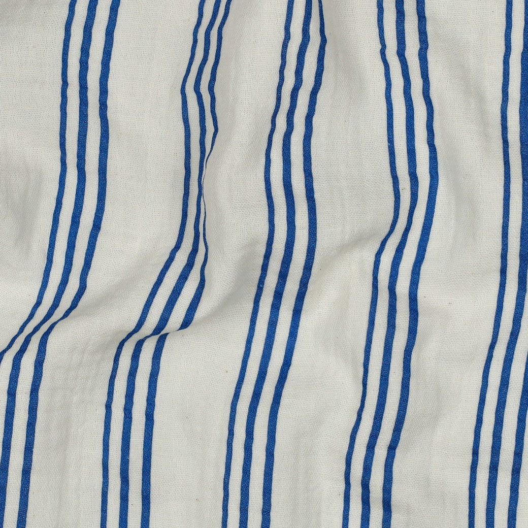 Yarn Dyed Cobalt Stripes GOTS Organic Cotton Double Gauze