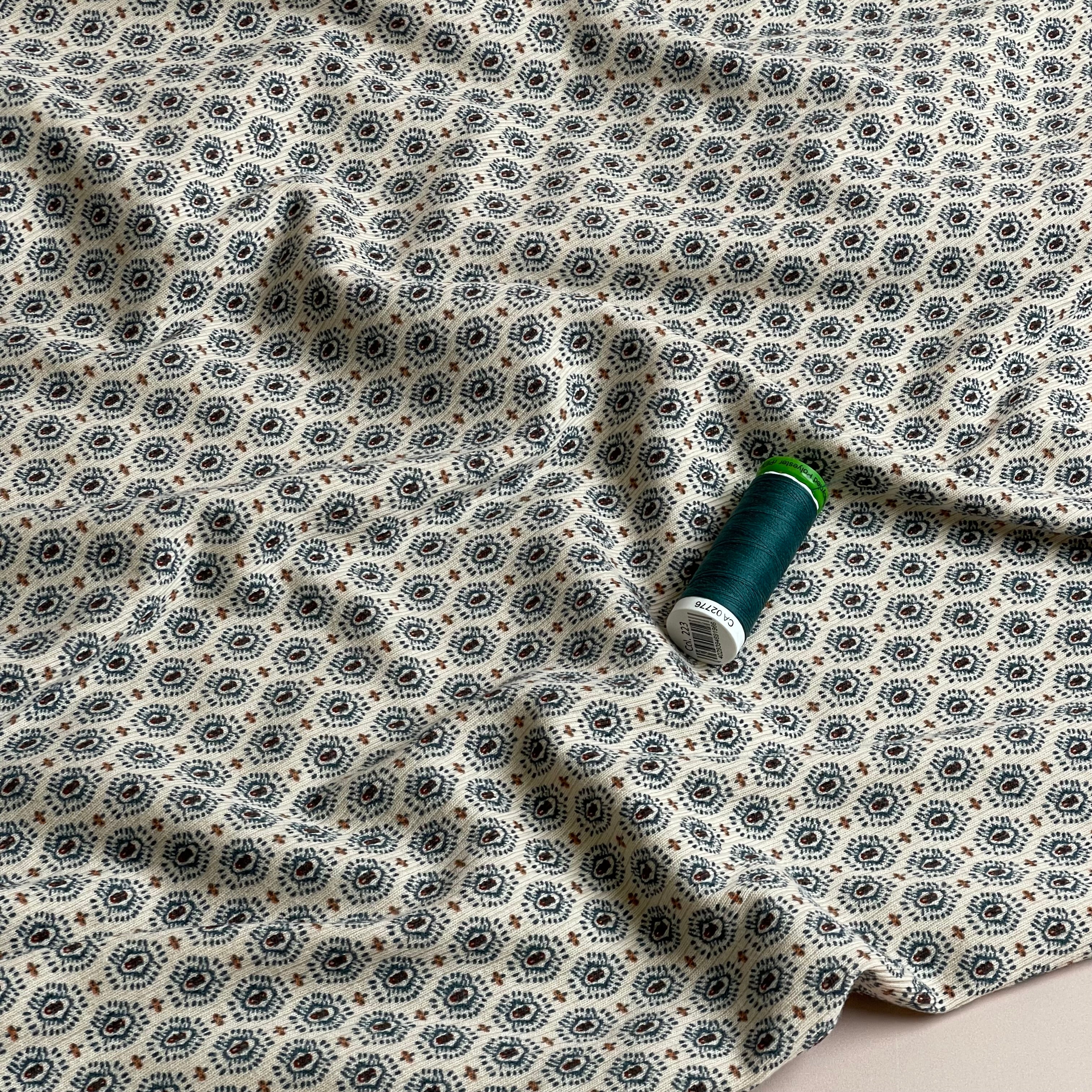 Ornamental Decorations Petrol Cotton Ribbed Jersey