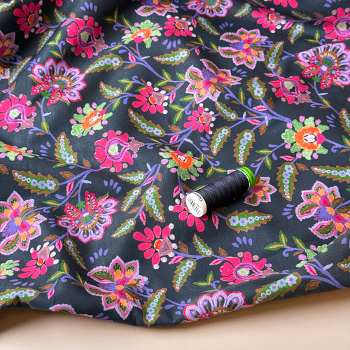 Abstract Floral in Navy Soft Shell Fleece Fabric