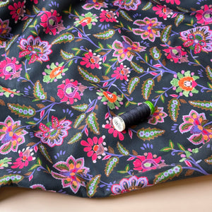 Abstract Floral in Navy Soft Shell Fleece Fabric