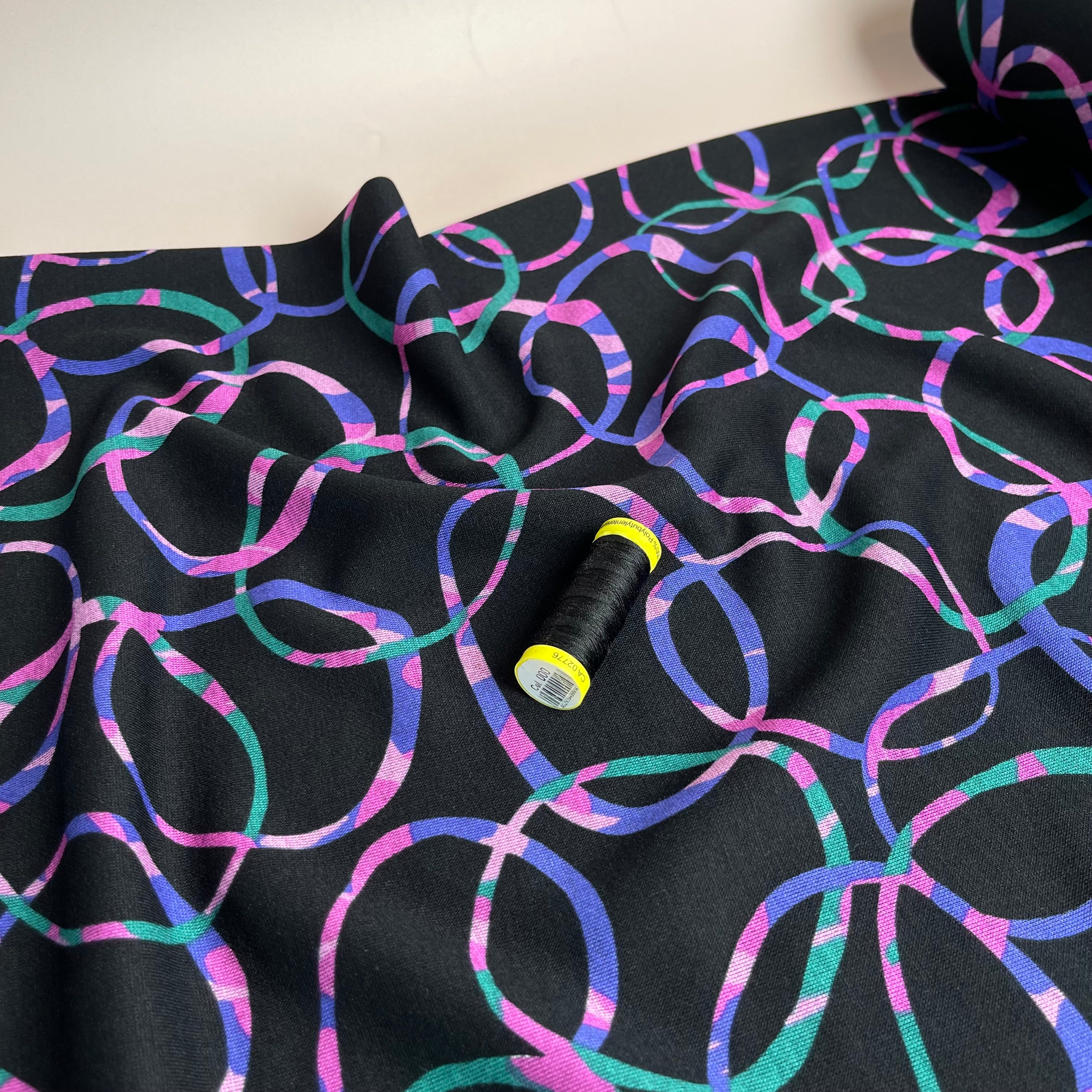 REMNANT 0.77 Metre - Rainbow Loops Soft Ponte Interlock Jersey Fabric