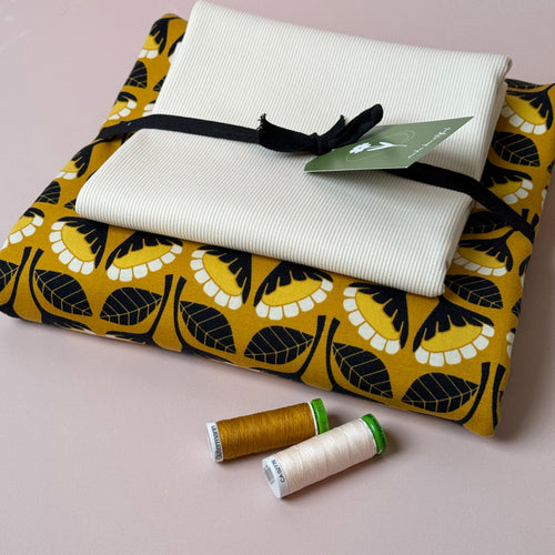 Colour Bundles - Monochrome Flowers Ochre Sweatshirt & Ribbing
