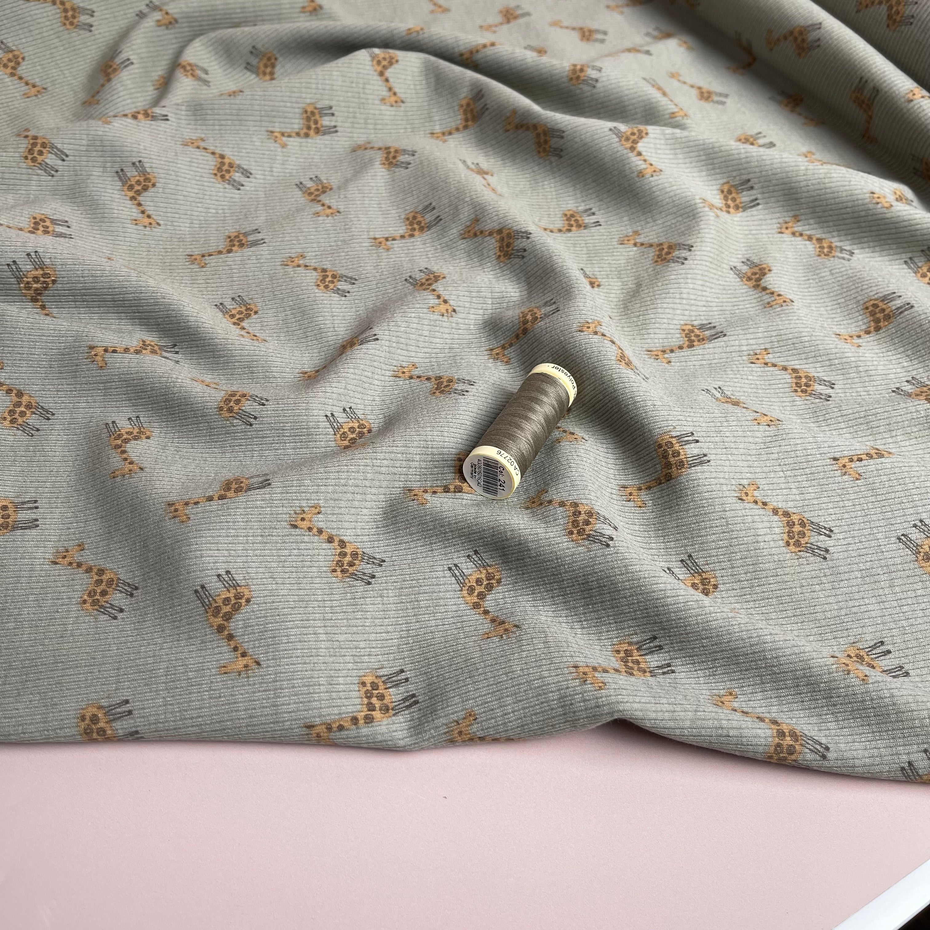 Cute Giraffes Cotton Ribbed Jersey in Olive