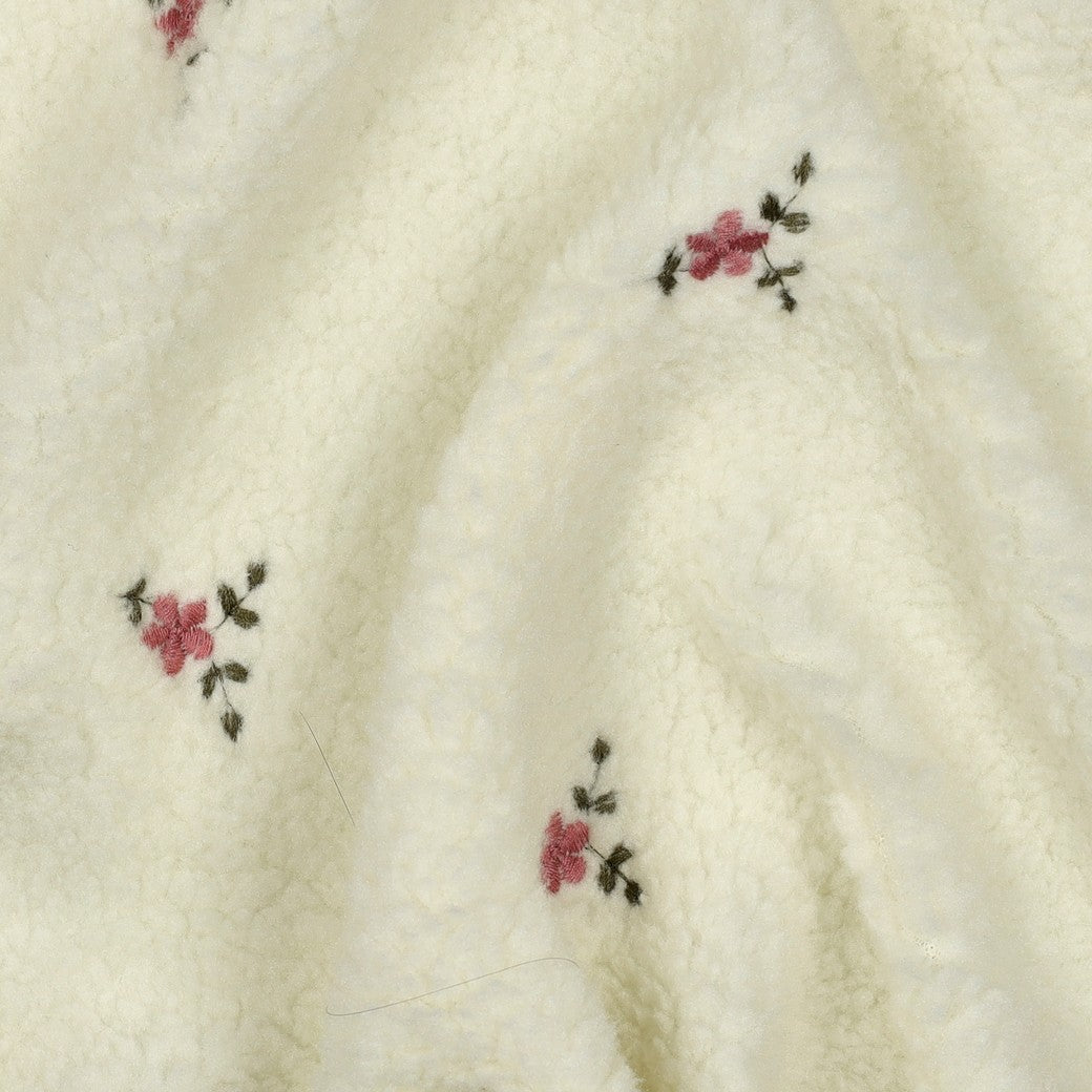 Teddy Fabric with Embroidered Flowers in Off-White