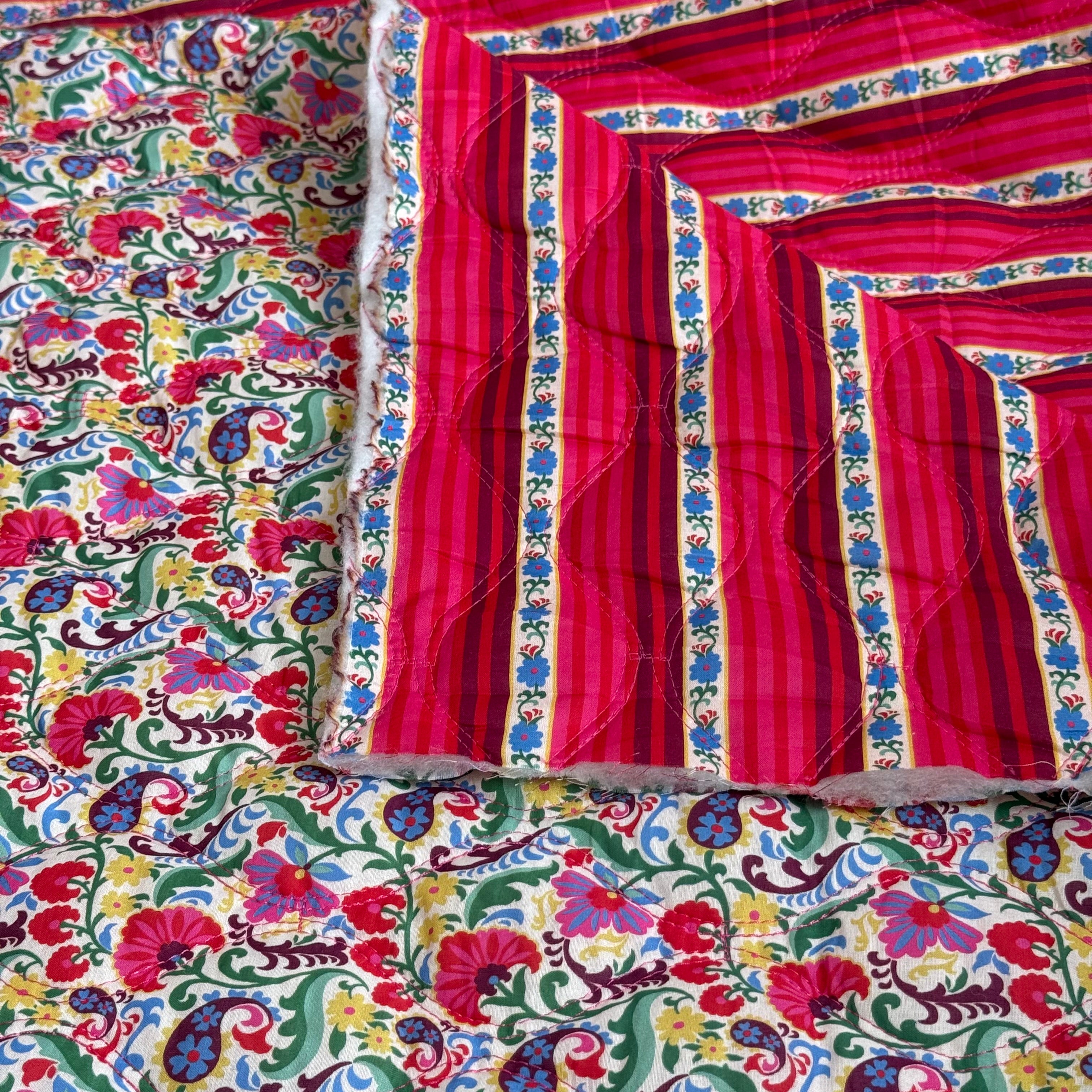 Paisley Flowers Red Quilted Cotton Fabric