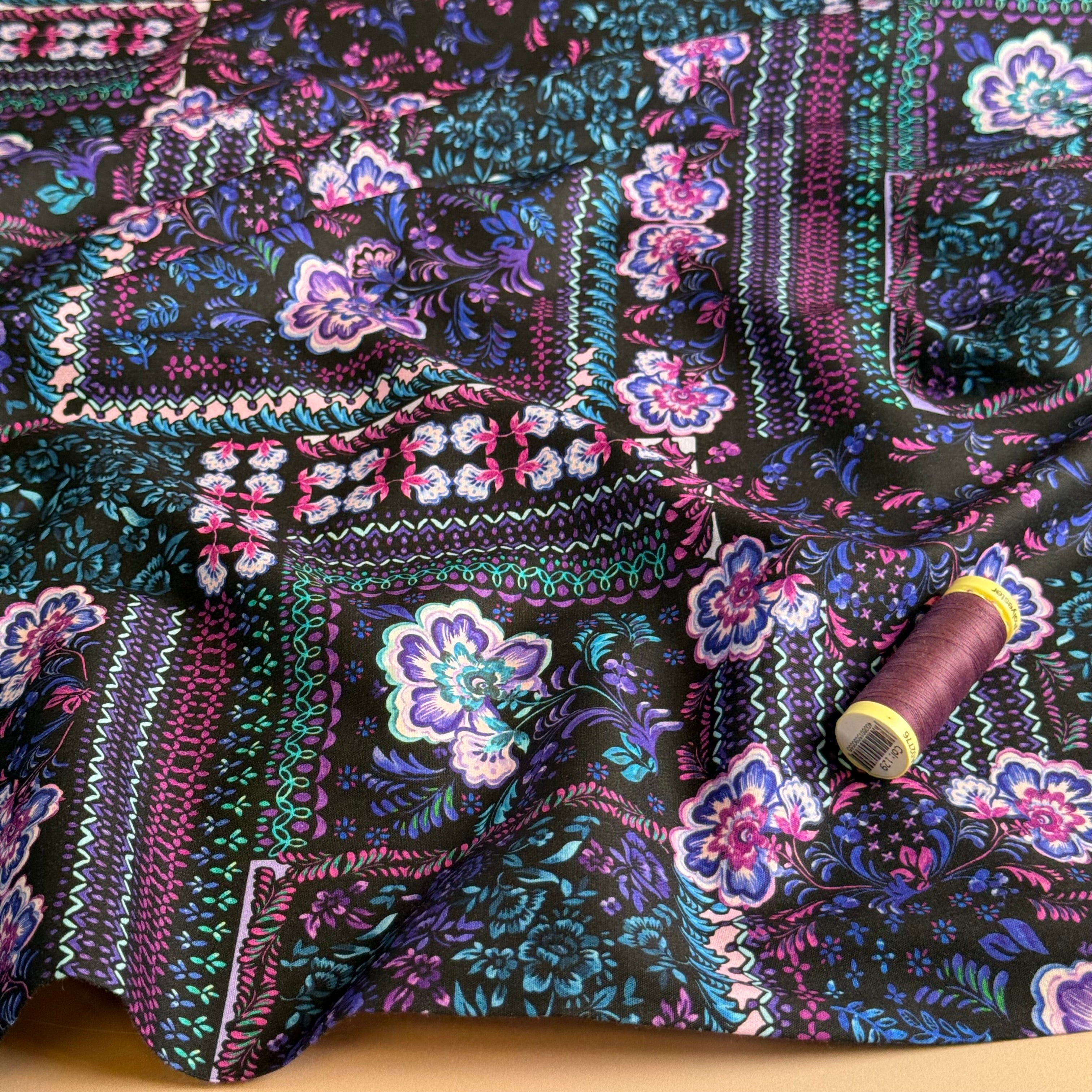 Purple Patchwork Viscose Cotton Fabric