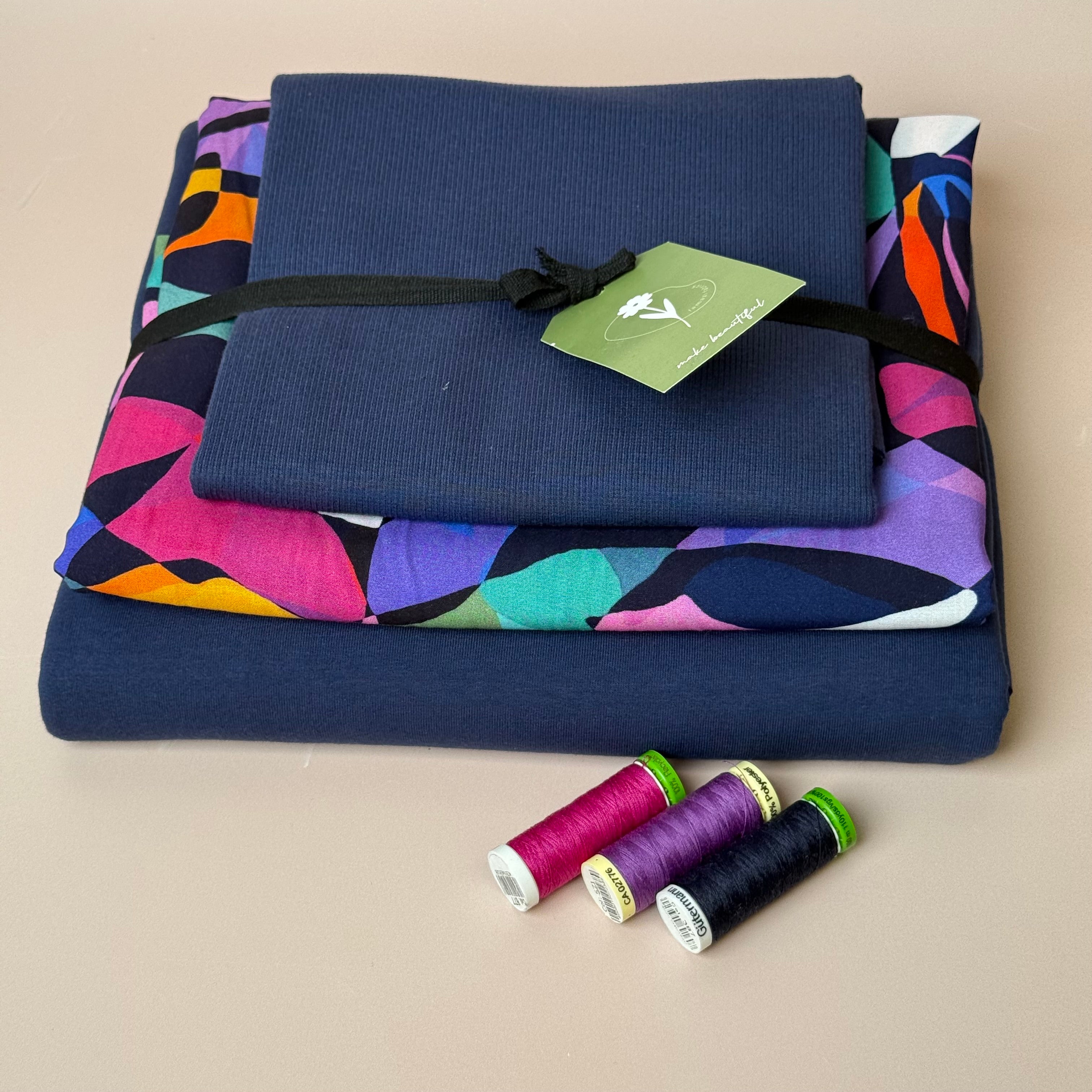 Make an Outfit Colour Bundle - Rainbow Leaves Viscose & Cotton French Terry with Ribbing