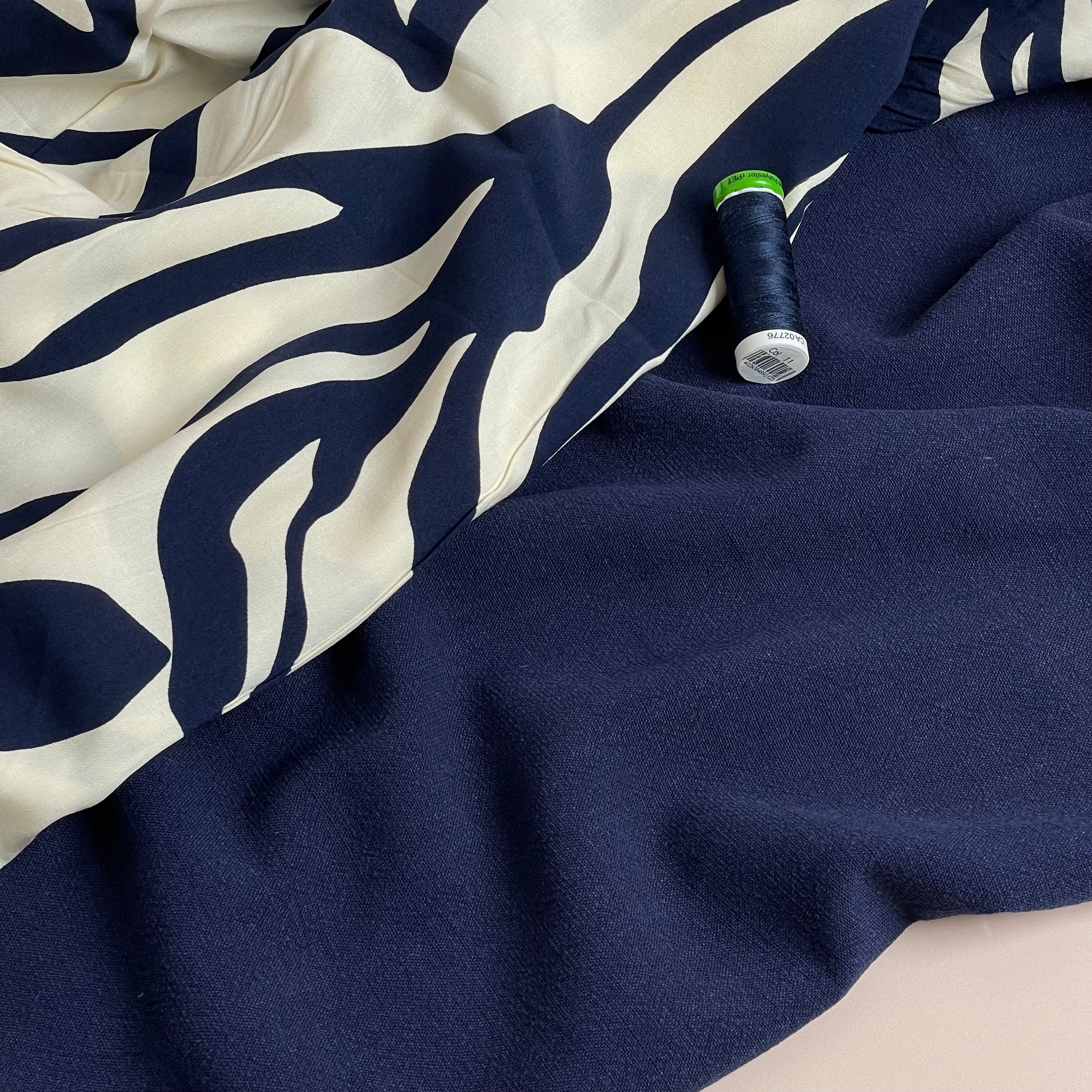 Flow Dark Navy Viscose Linen Blend Dress Fabric