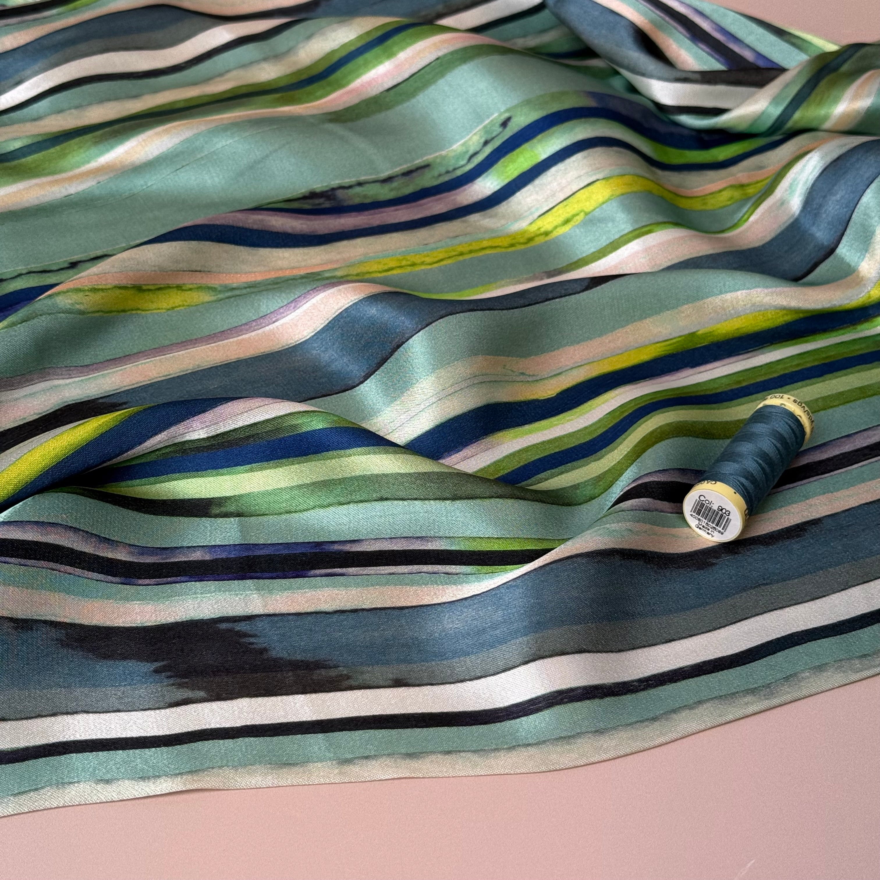 Ocean Stripes Viscose Sateen Fabric