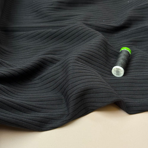 Black Cotton Ribbed Jersey
