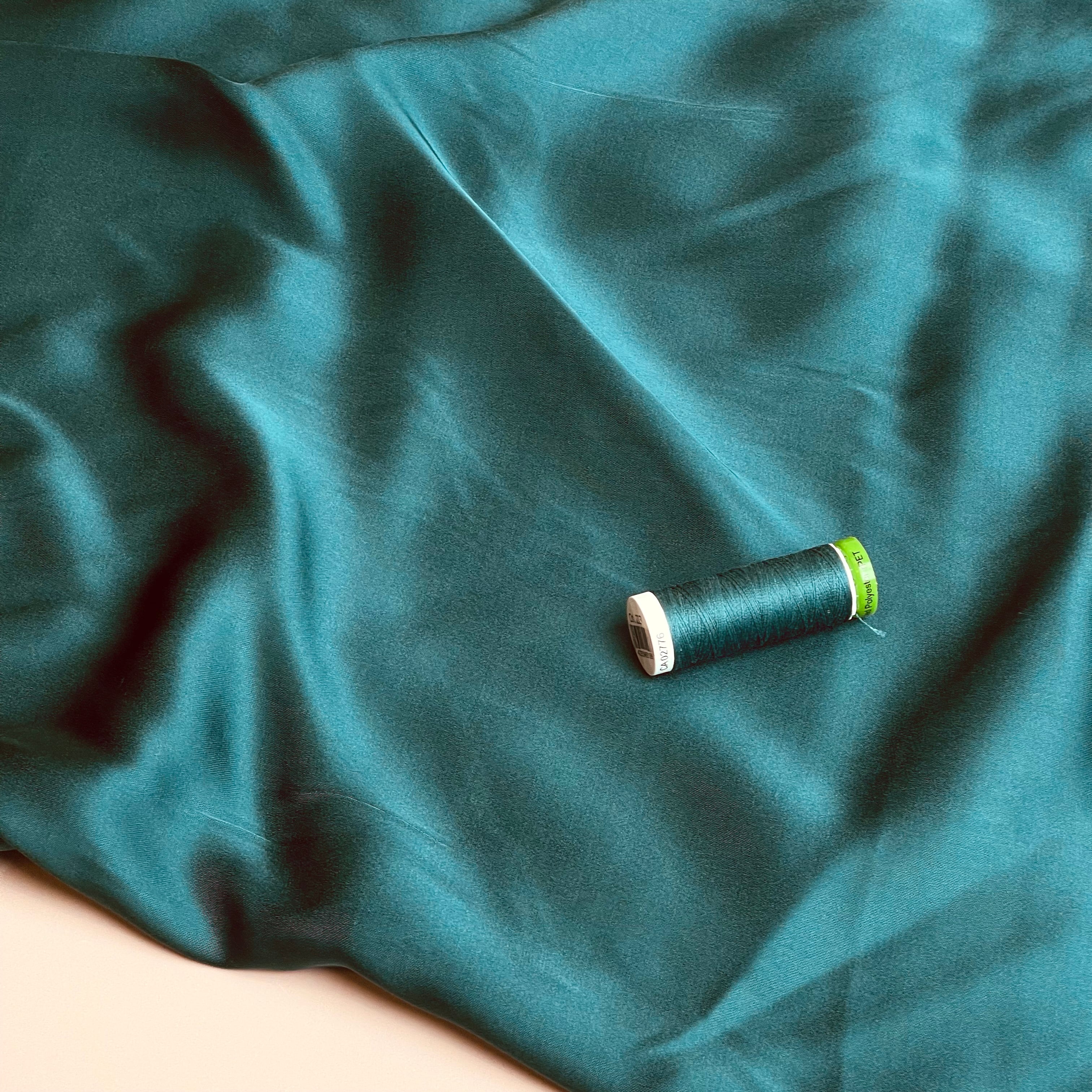Petrol Solid Viscose Sateen Fabric