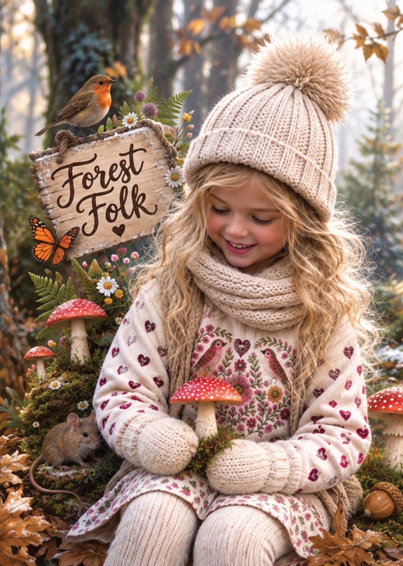 Colour Bundles - Nordic Forest Folk Cotton Sweat shirting & Matching Ribbing