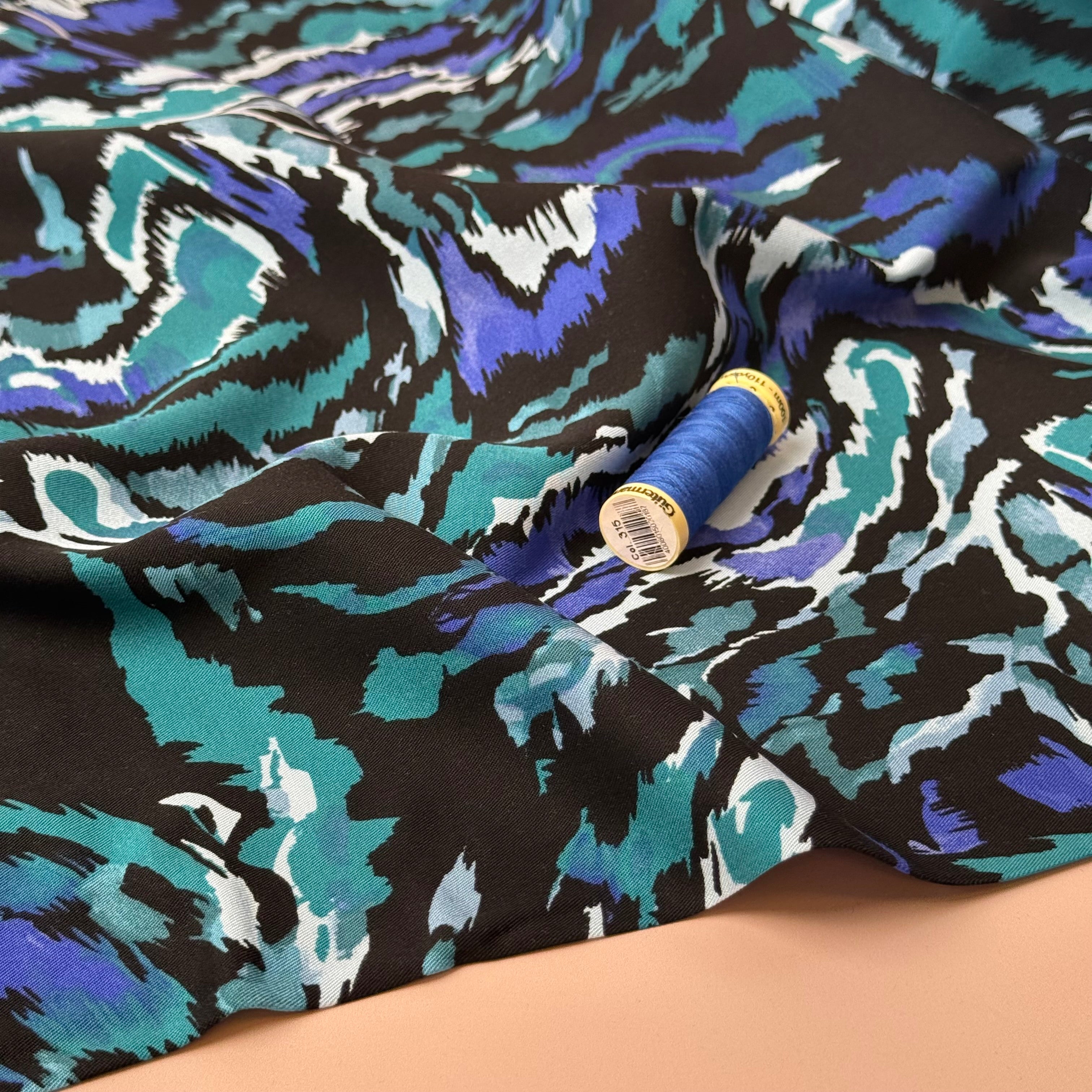 Rosella Teal Waves Viscose Twill with Stretch