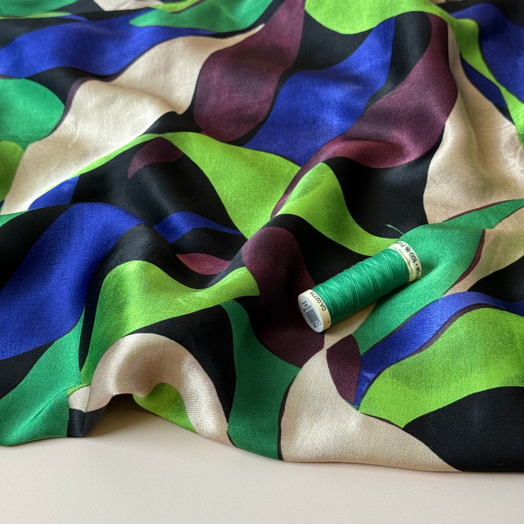 Leaves Royal Spun Viscose Sateen Fabric