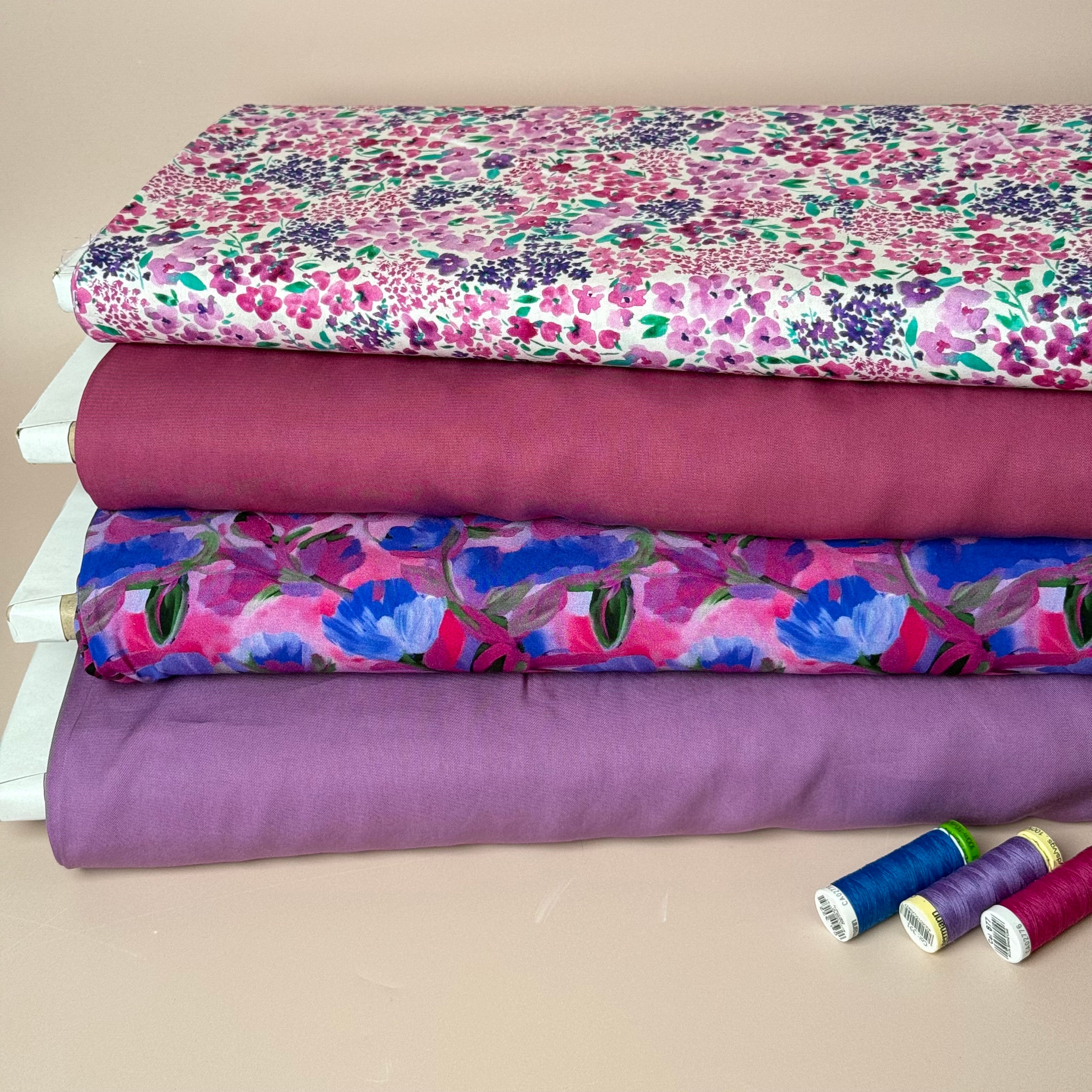 Painted Buds Magenta LENZING™ ECOVERO™ Viscose Fabric