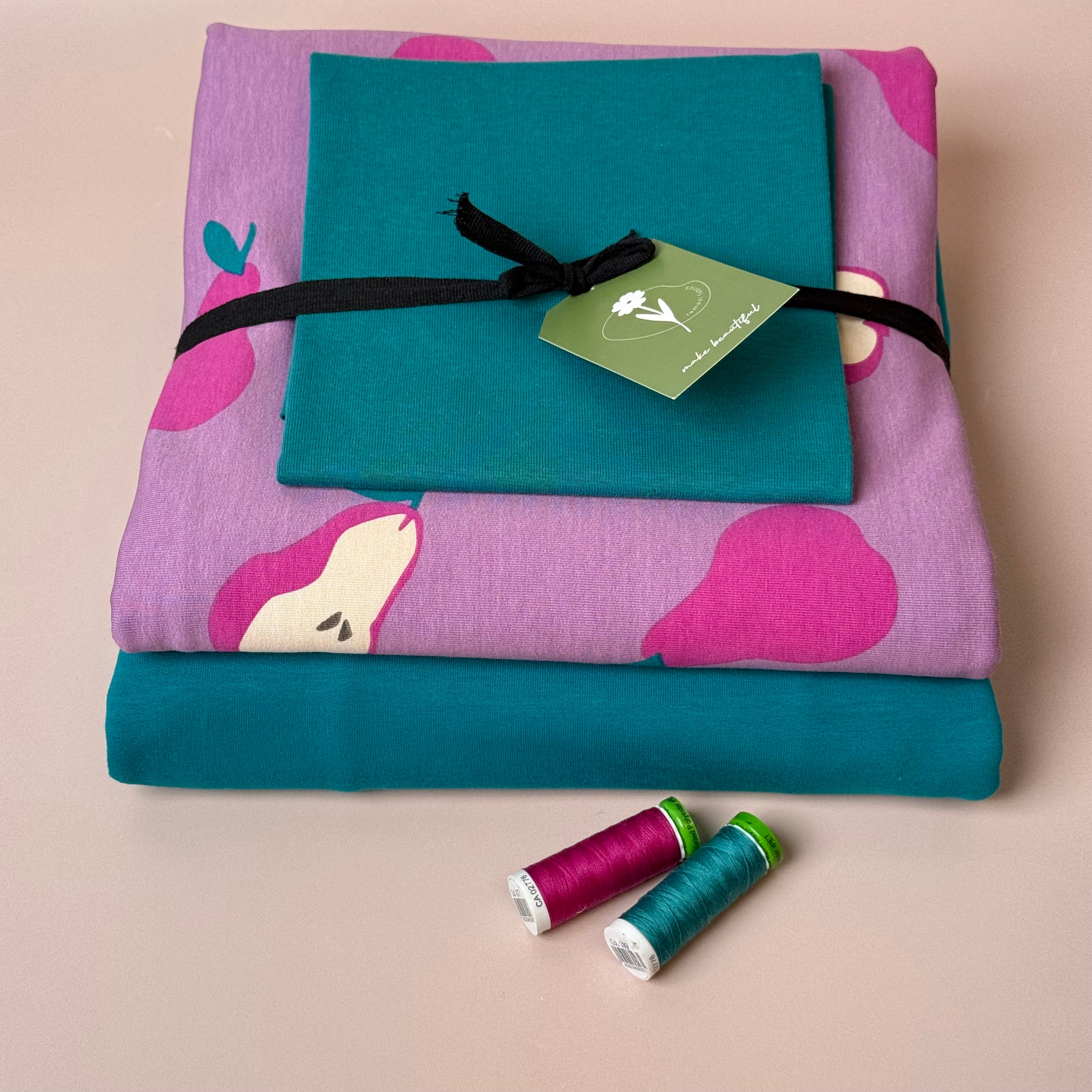 Make an Outfit Colour Bundle - Pink Pears & Plain Cotton Sweat-shirting with Ribbing