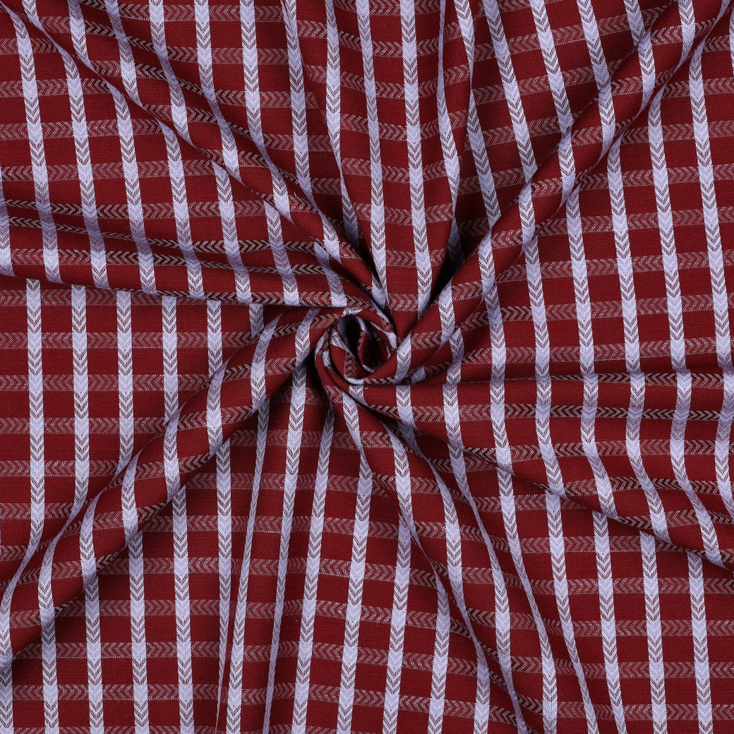 Boho Chevron Checks Burgundy Yarn Dyed Cotton Jacquard