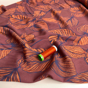 REMNANT 2.05 Metres - Deadstock Rust Leaves Viscose Fabric