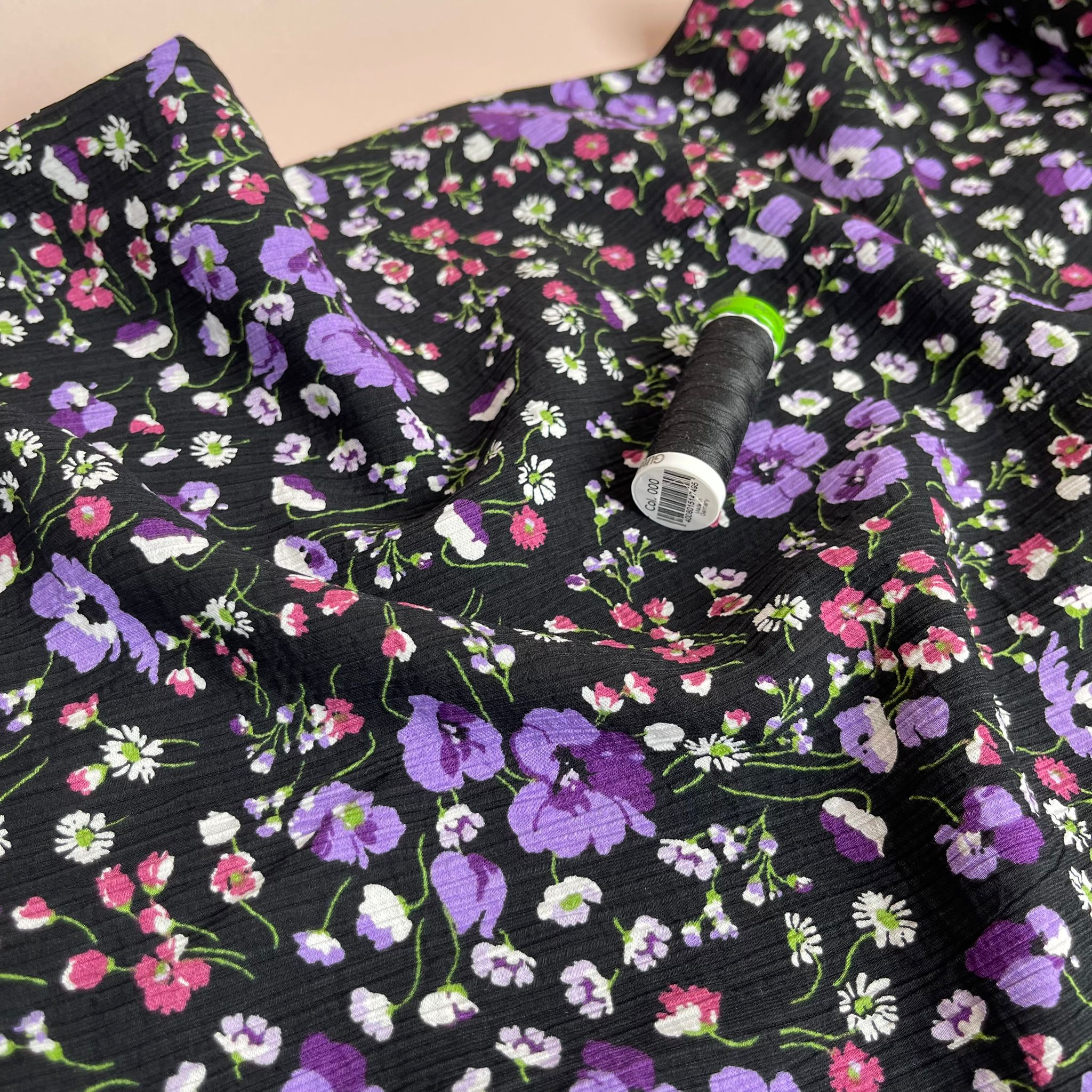 Purple Ditsy Flowers Textured Viscose Fabric