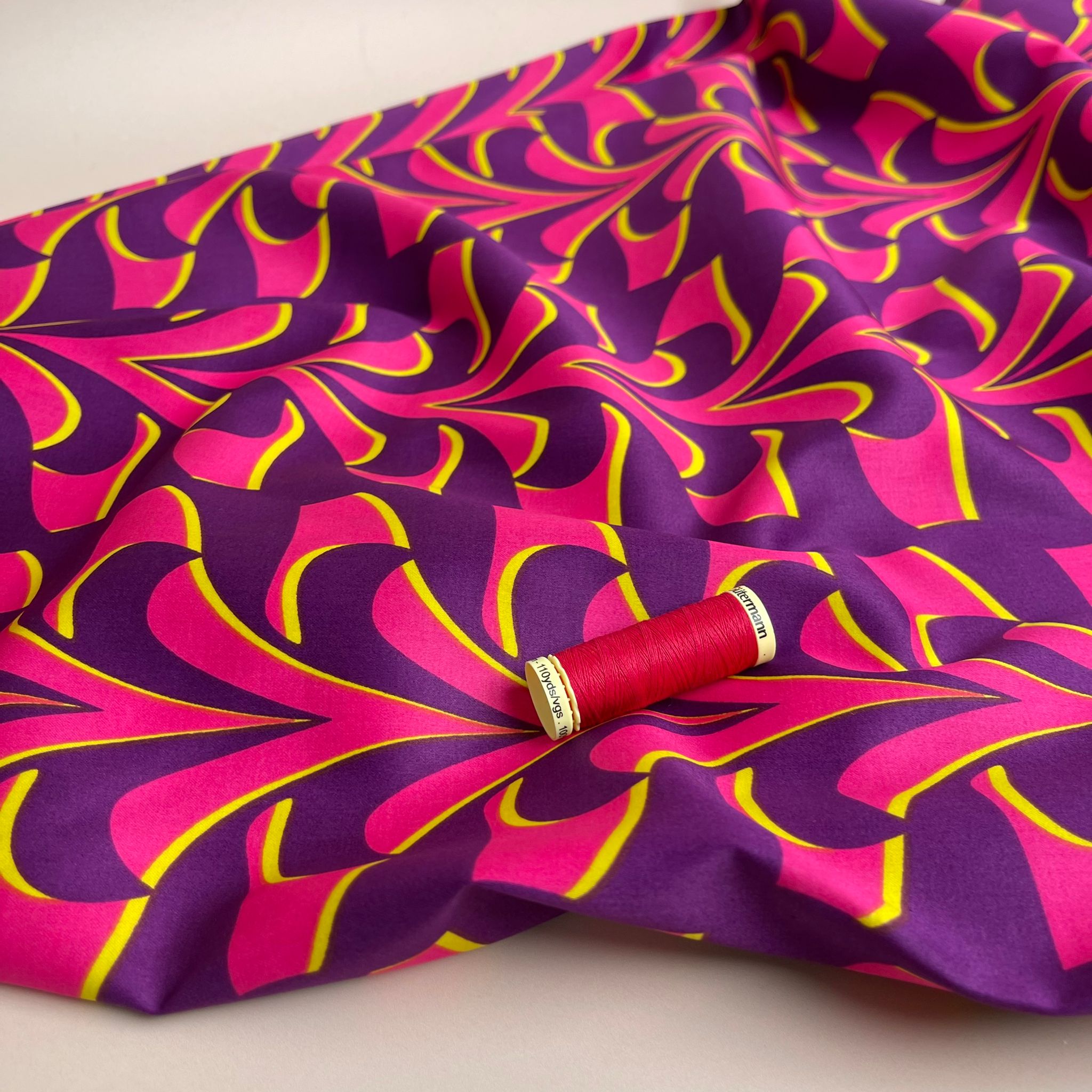 Abstract Purple and Pink Cotton Sateen Fabric