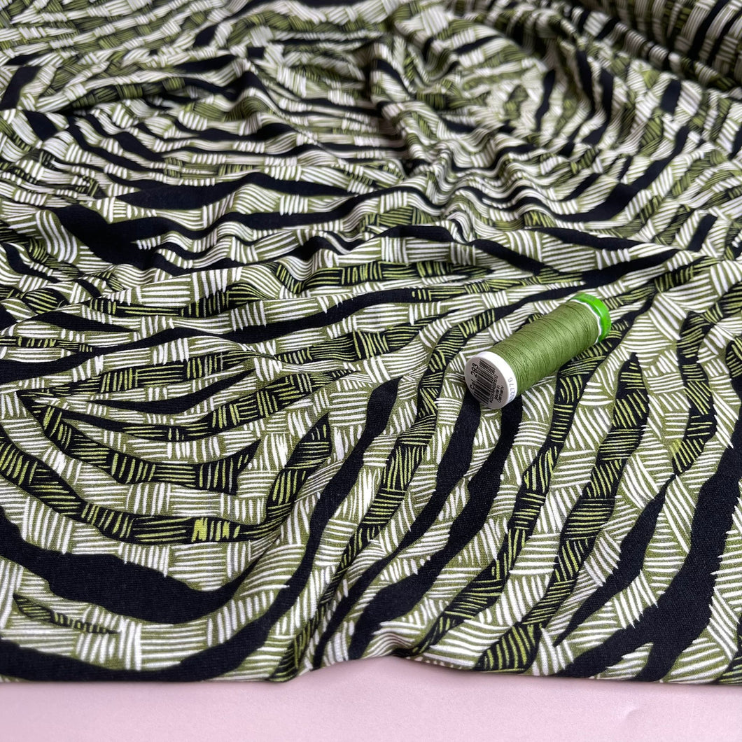 Abstract Green Zebra Viscose Jersey Fabric