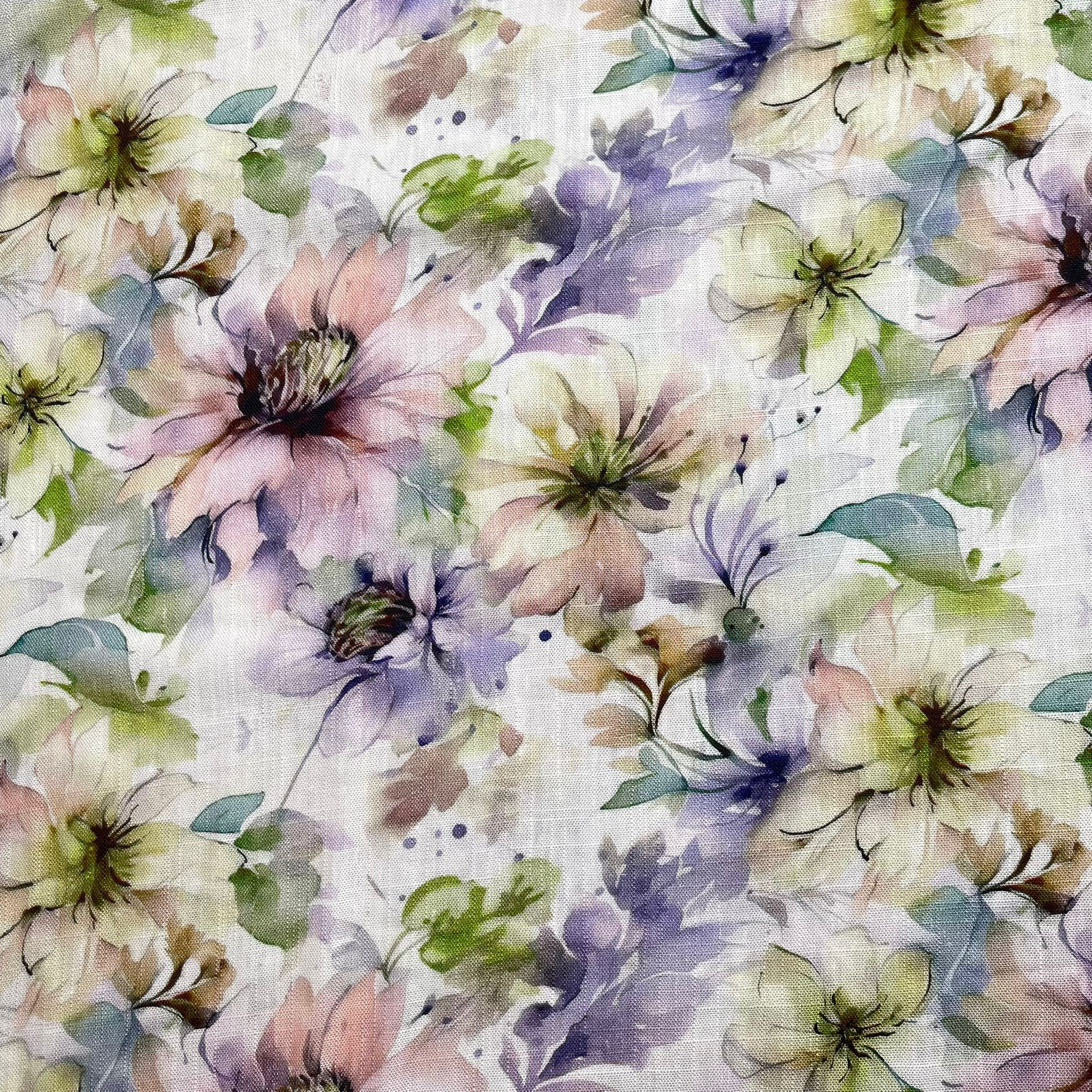 REMNANT 1.48 Metres (small faults near selvedge) Romantic Florals Viscose Linen Fabric (Copy)