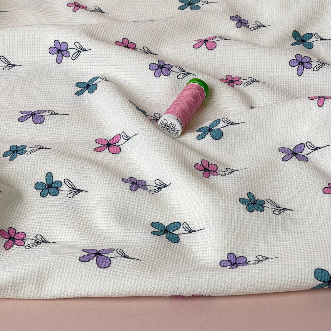 Pretty Flowers on White Cotton Waffle Jersey