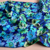 Vibrant Ocean Flowers Viscose Sateen Fabric