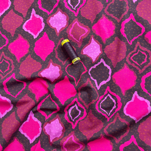 REMNANT 0.49 Metre - Danish Design - Abstract Magenta Diamonds Cotton Jersey Fabric