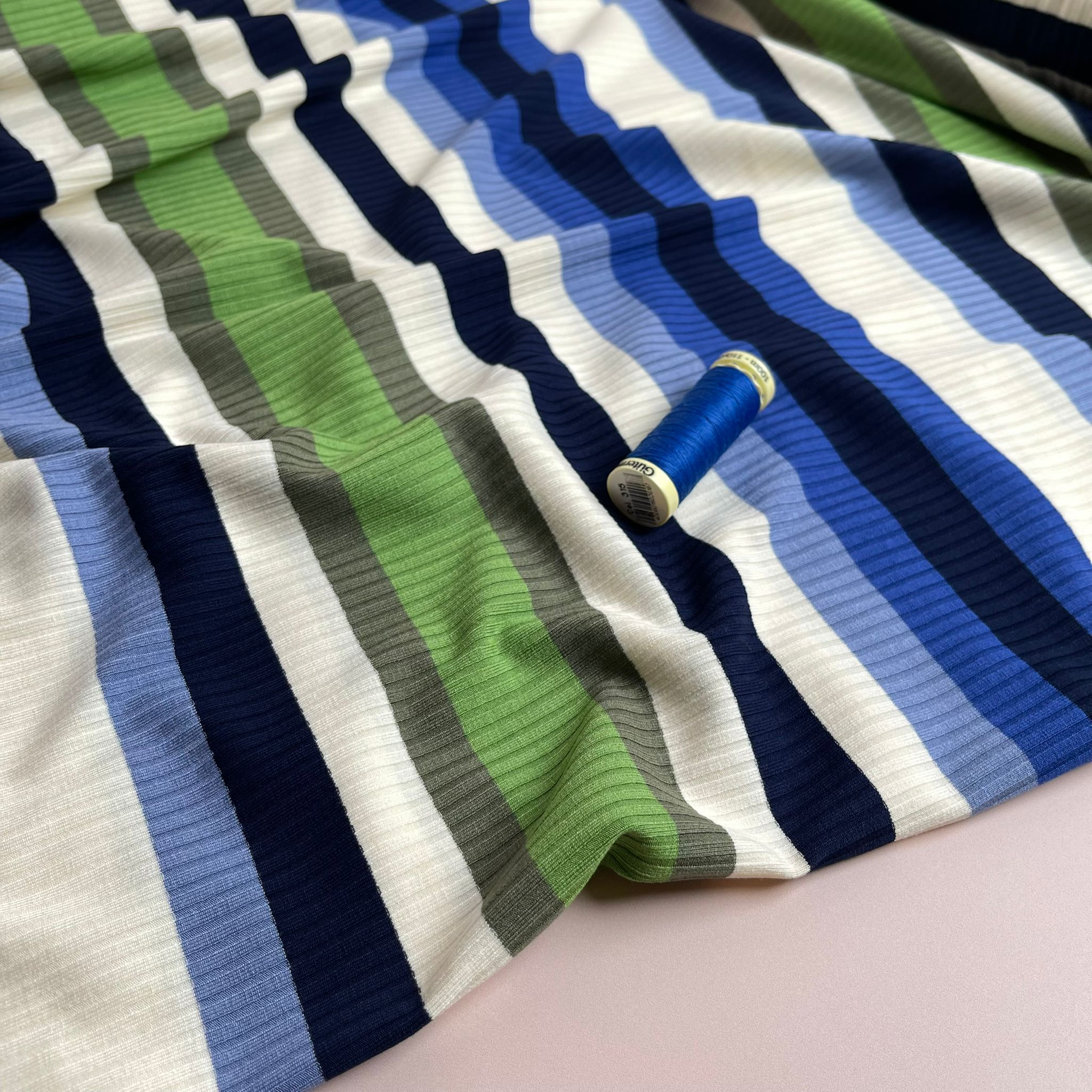 Yarn Dyed Ocean Wave Striped Cotton Ribbed Jersey