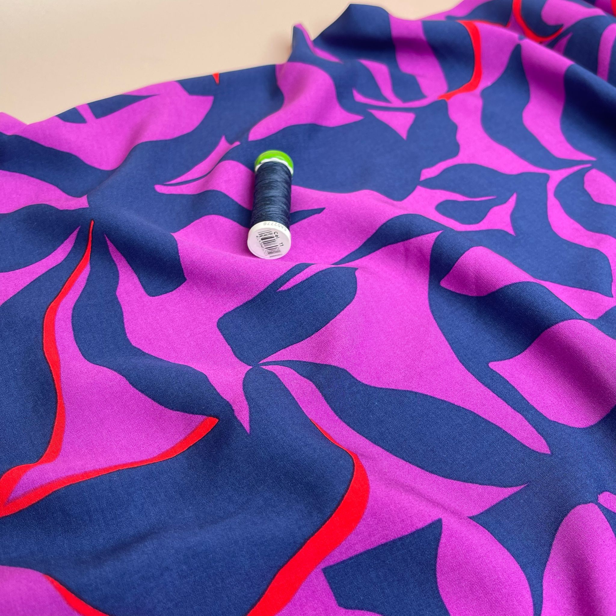 Magenta Abstract Foliage LENZING™ ECOVERO™ Viscose Fabric