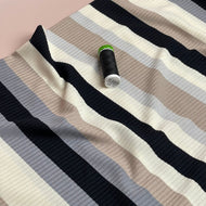 REMNANT 2.10 Metres (with small hole) - Yarn Dyed Neutrals Striped Cotton Ribbed Jersey