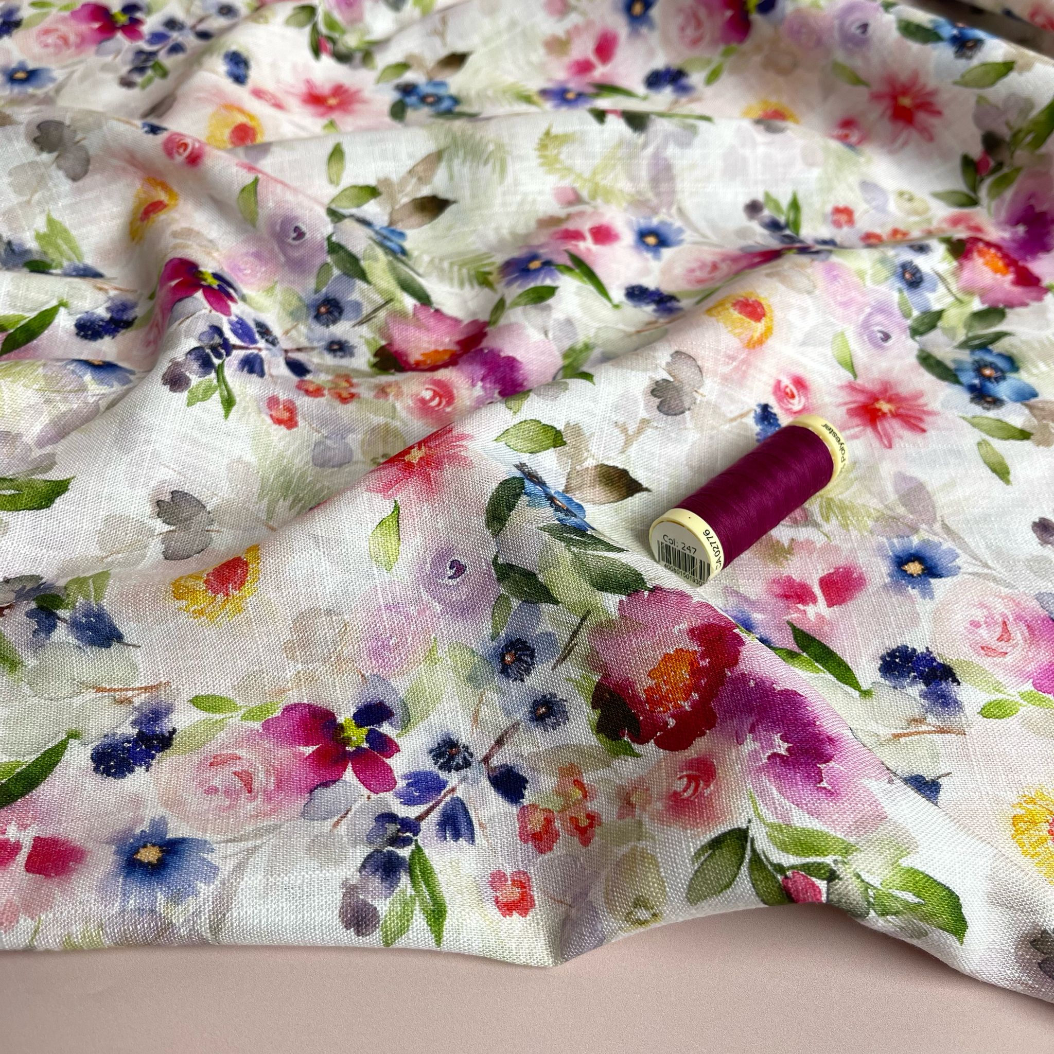 Spring Watercolour Florals Viscose Linen Fabric