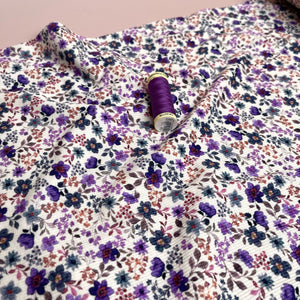 Ditsy Purple Flowers Cotton Ribbed Jersey